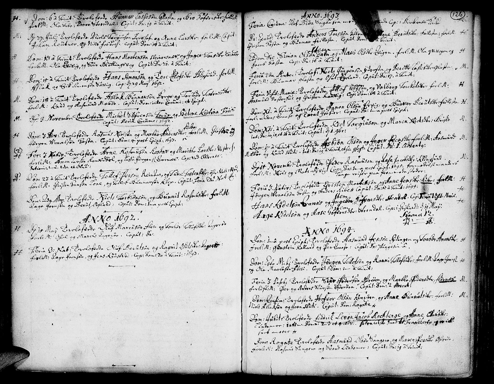 Vestre Moland sokneprestkontor, SAK/1111-0046/F/Fa/Fab/L0001: Parish register (official) no. A 1, 1687-1760, p. 126