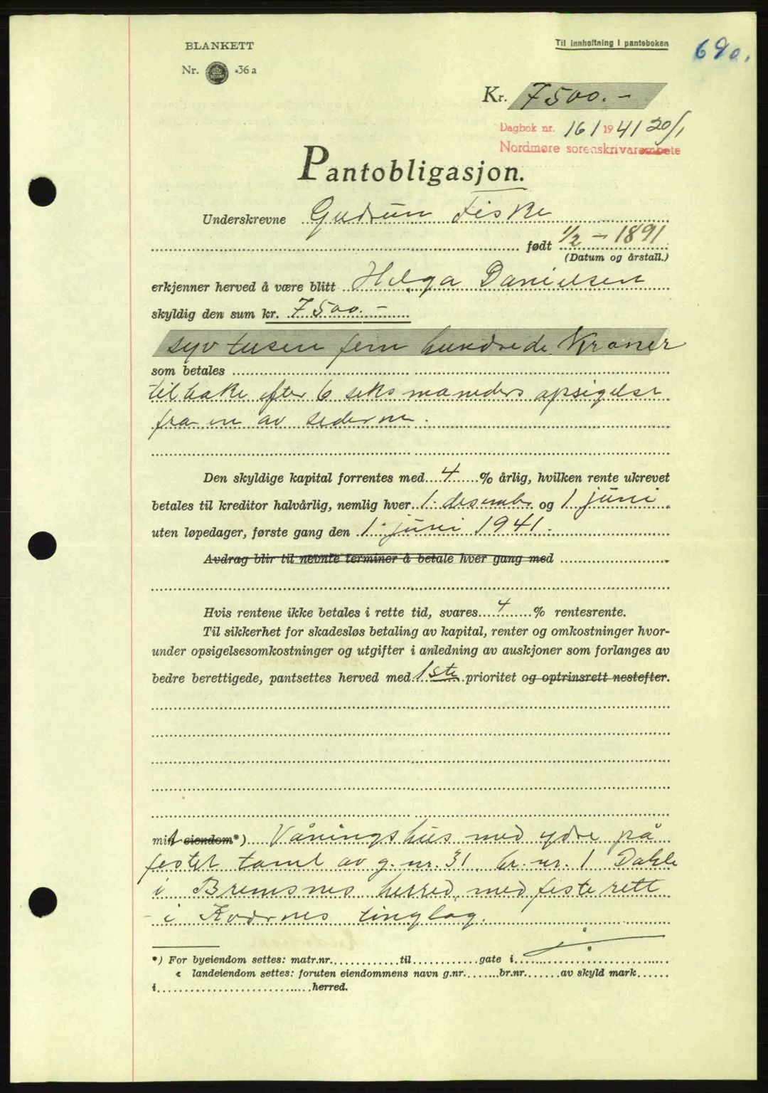 Nordmøre sorenskriveri, AV/SAT-A-4132/1/2/2Ca: Mortgage book no. B87, 1940-1941, Diary no: : 161/1941