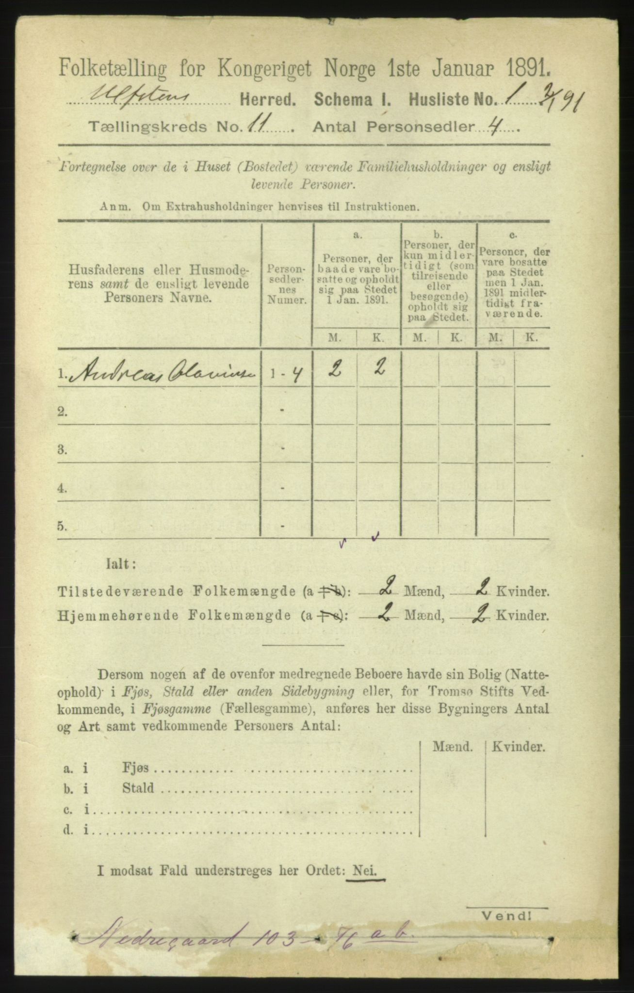 RA, 1891 census for 1516 Ulstein, 1891, p. 3394