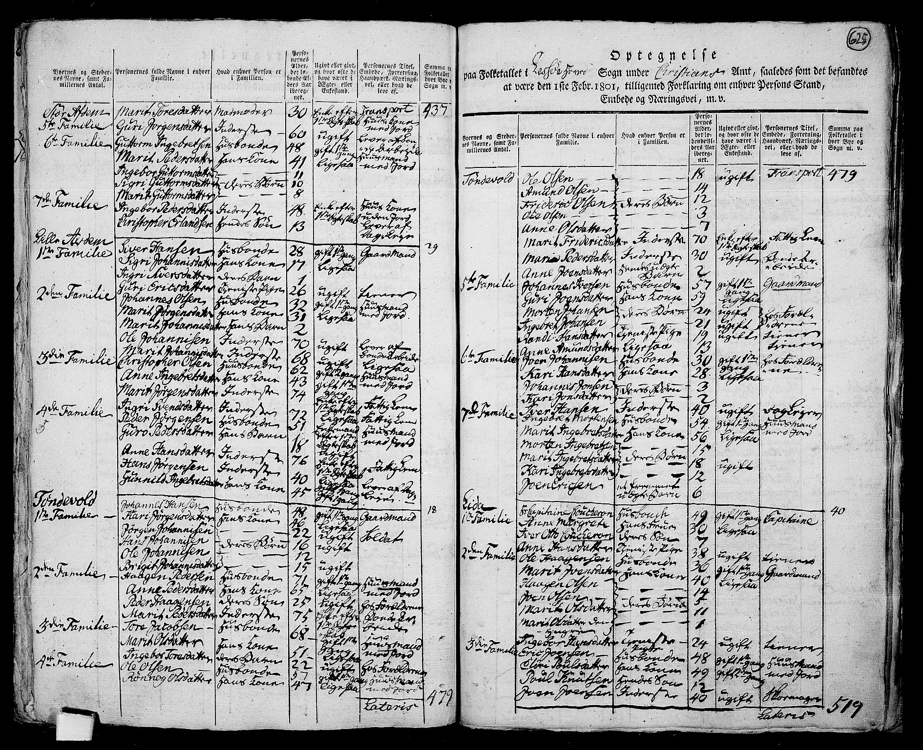 RA, 1801 census for 0512P Lesja, 1801, p. 624b-625a
