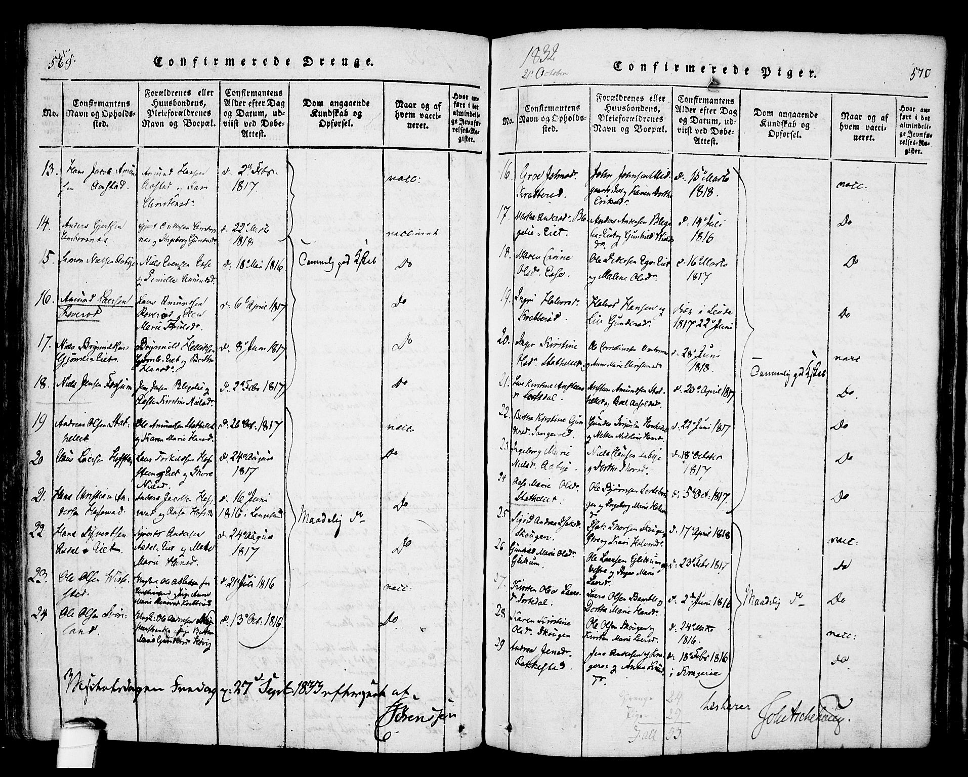 Bamble kirkebøker, AV/SAKO-A-253/F/Fa/L0003: Parish register (official) no. I 3 /1, 1814-1834, p. 569-570