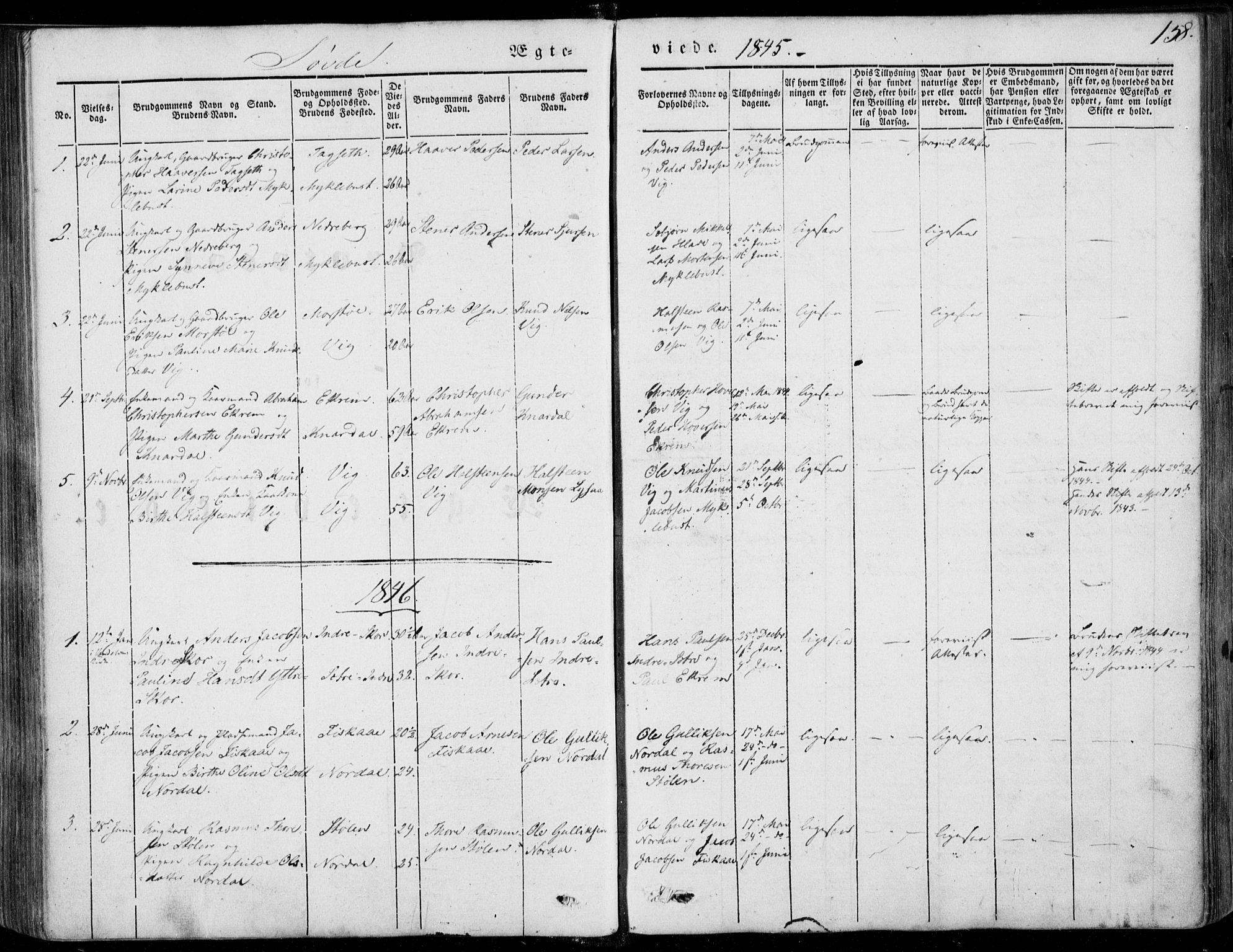 Ministerialprotokoller, klokkerbøker og fødselsregistre - Møre og Romsdal, SAT/A-1454/502/L0023: Parish register (official) no. 502A01, 1844-1873, p. 158