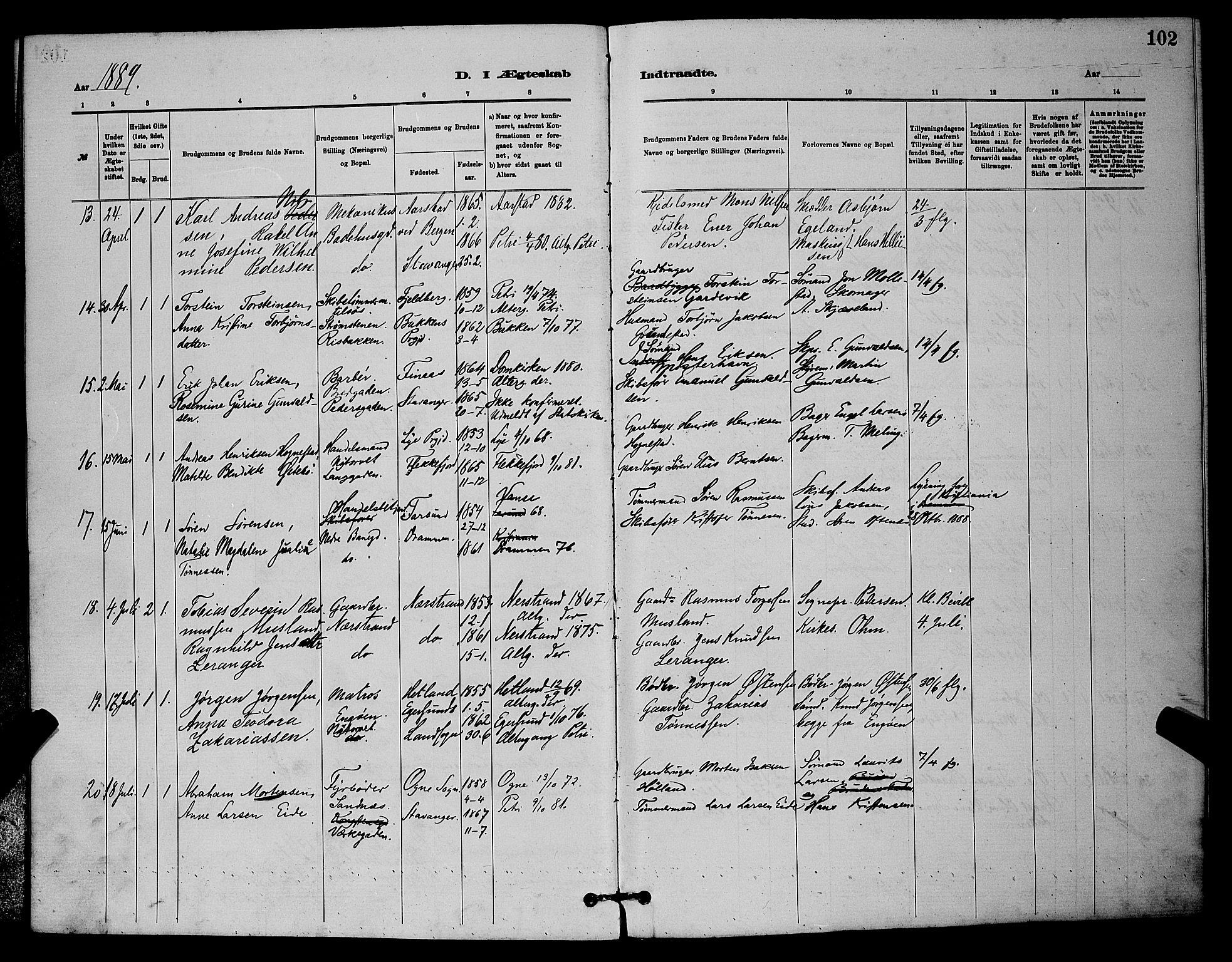 St. Johannes sokneprestkontor, SAST/A-101814/001/30/30BB/L0001: Parish register (copy) no. B 1, 1885-1897, p. 102