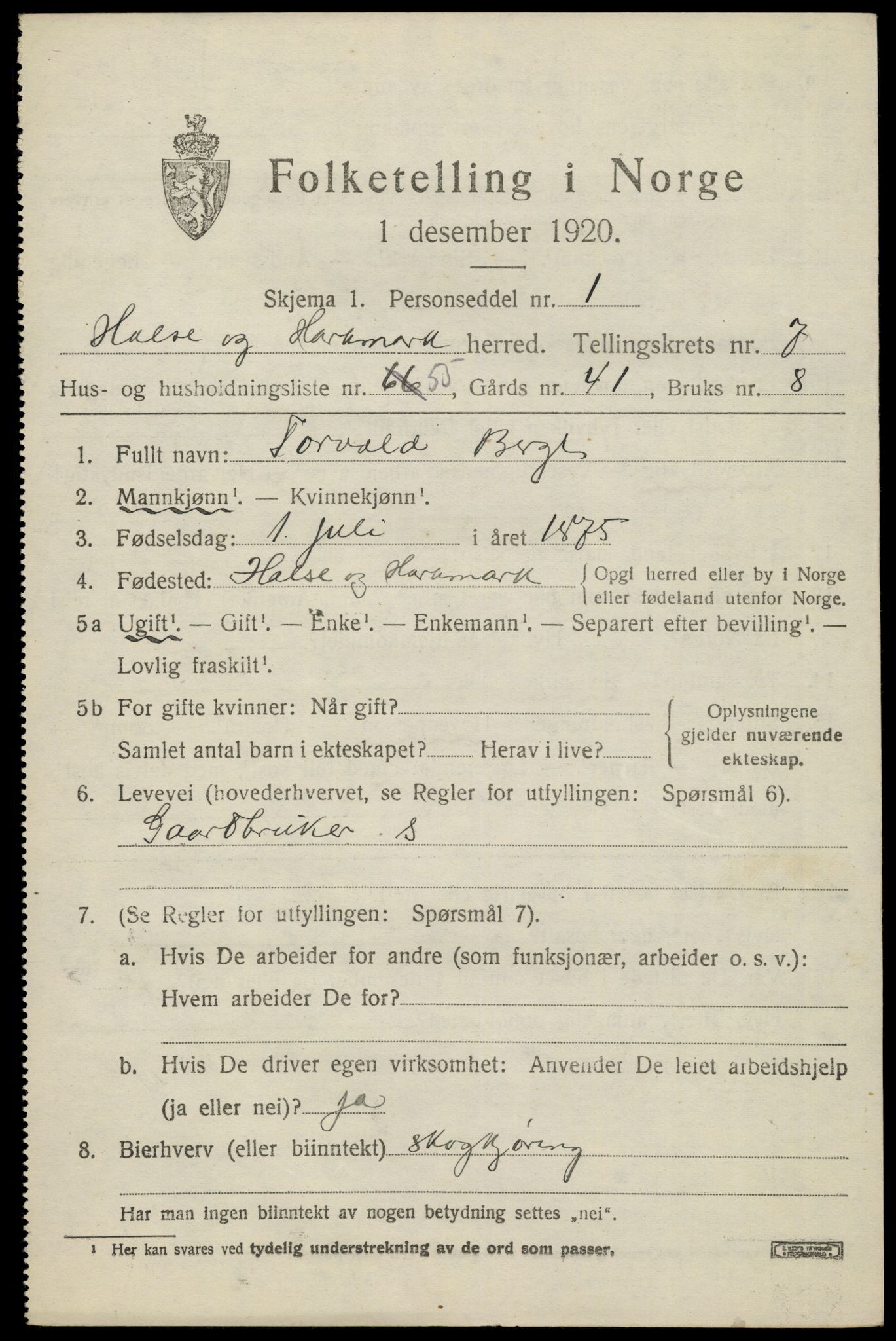 SAK, 1920 census for Halse og Harkmark, 1920, p. 4279