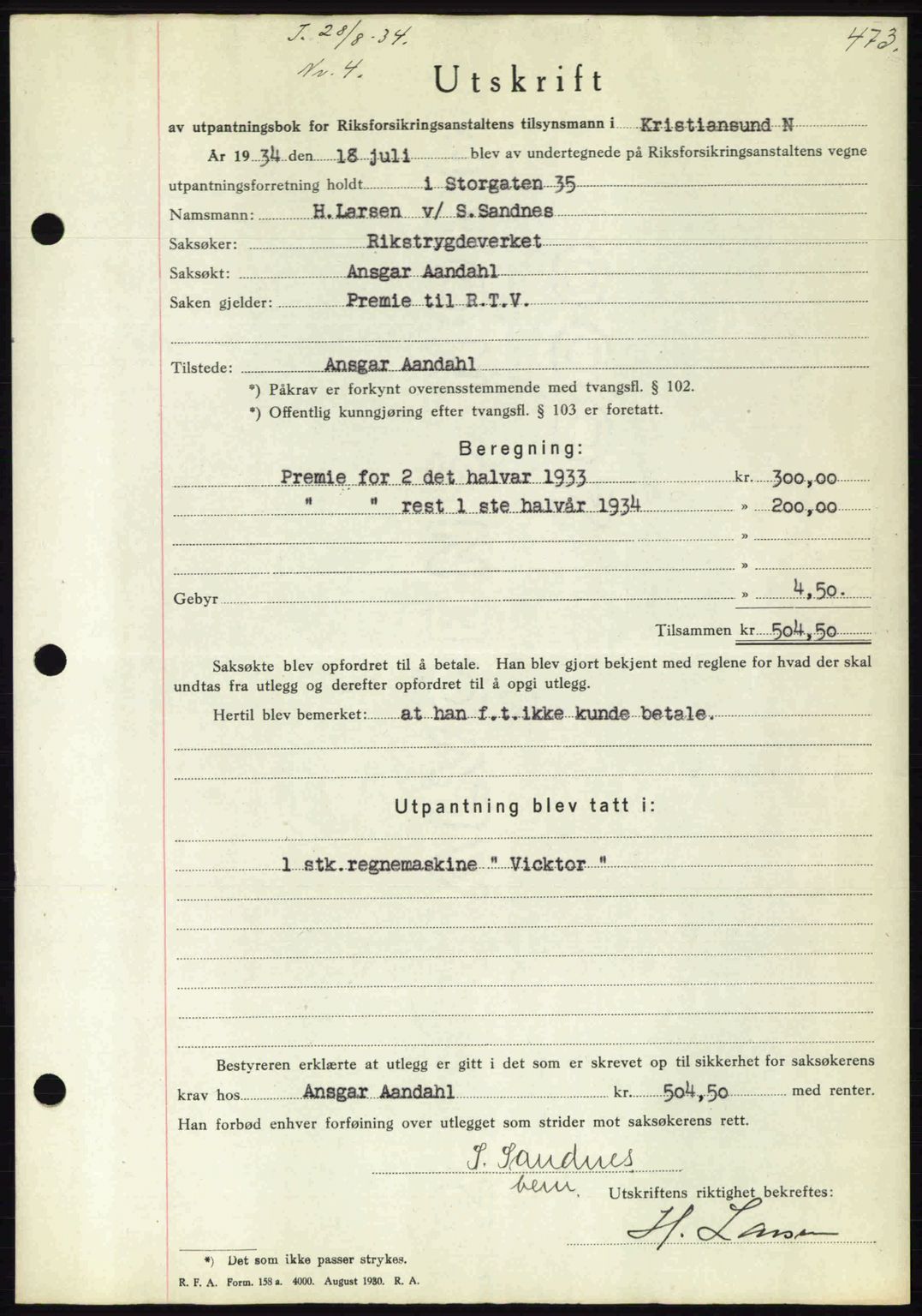 Kristiansund byfogd, AV/SAT-A-4587/A/27: Mortgage book no. 27, 1933-1934, Deed date: 28.09.1934