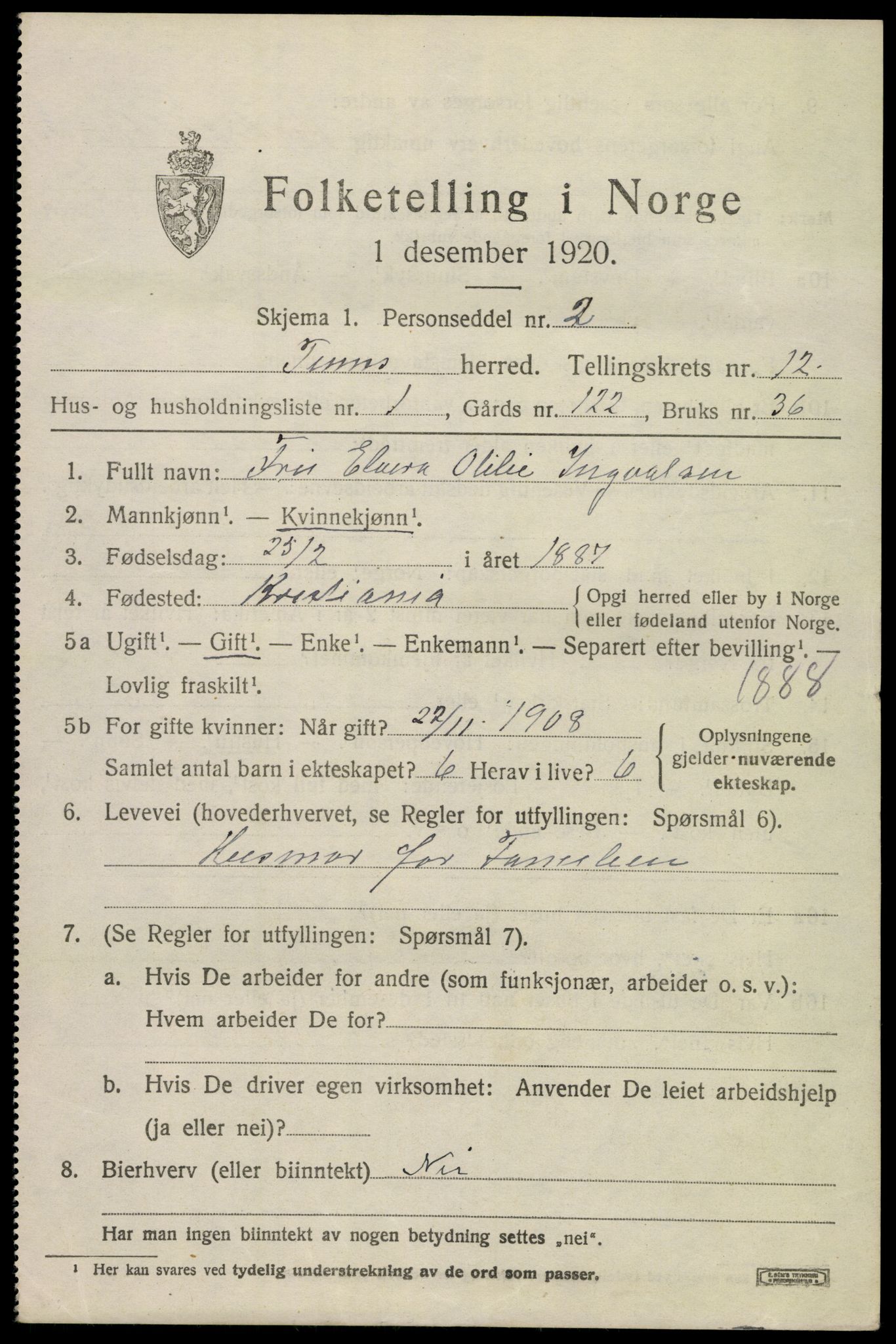 SAKO, 1920 census for Tinn, 1920, p. 7602