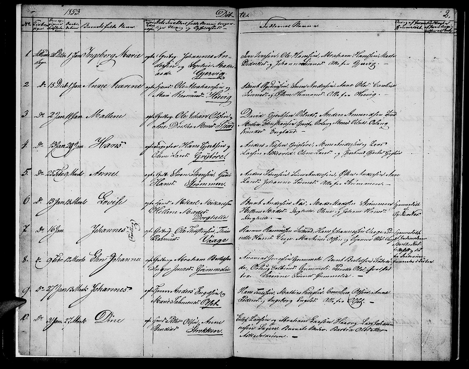 Askvoll sokneprestembete, SAB/A-79501/H/Hab/Haba/L0001: Parish register (copy) no. A 1, 1853-1872, p. 2