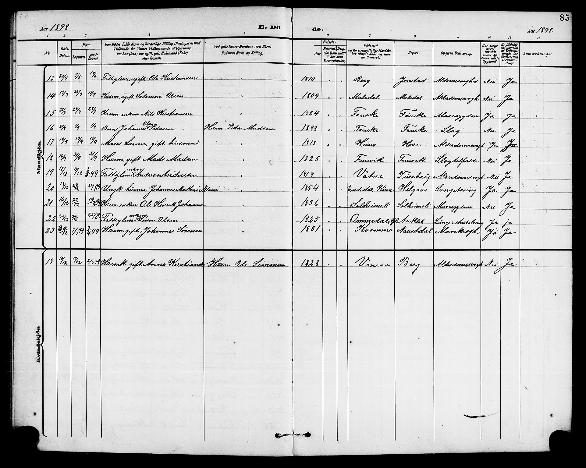 Førde sokneprestembete, SAB/A-79901/H/Hab/Habd/L0005: Parish register (copy) no. D 5, 1898-1911, p. 85