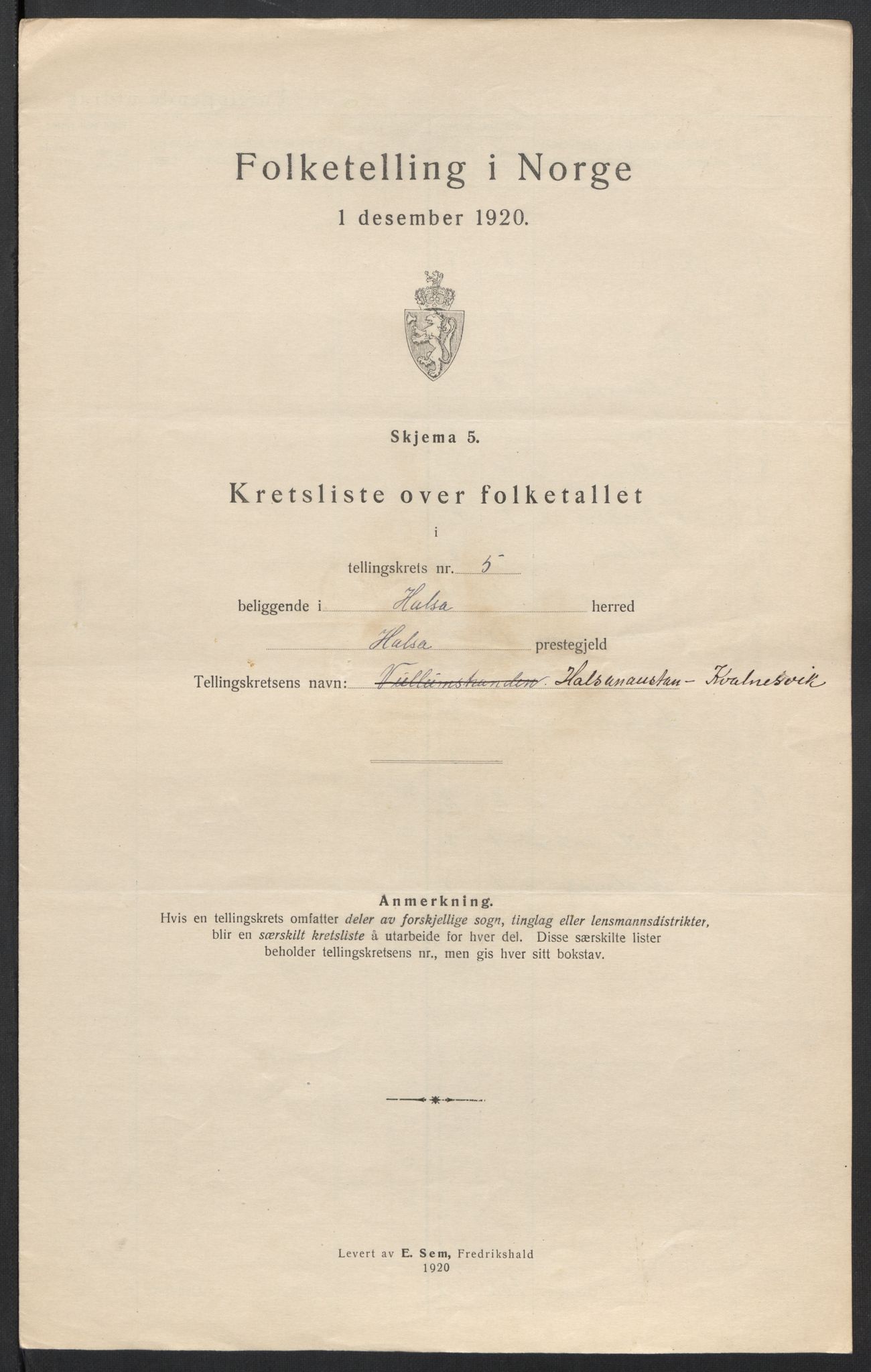 SAT, 1920 census for Halsa, 1920, p. 19