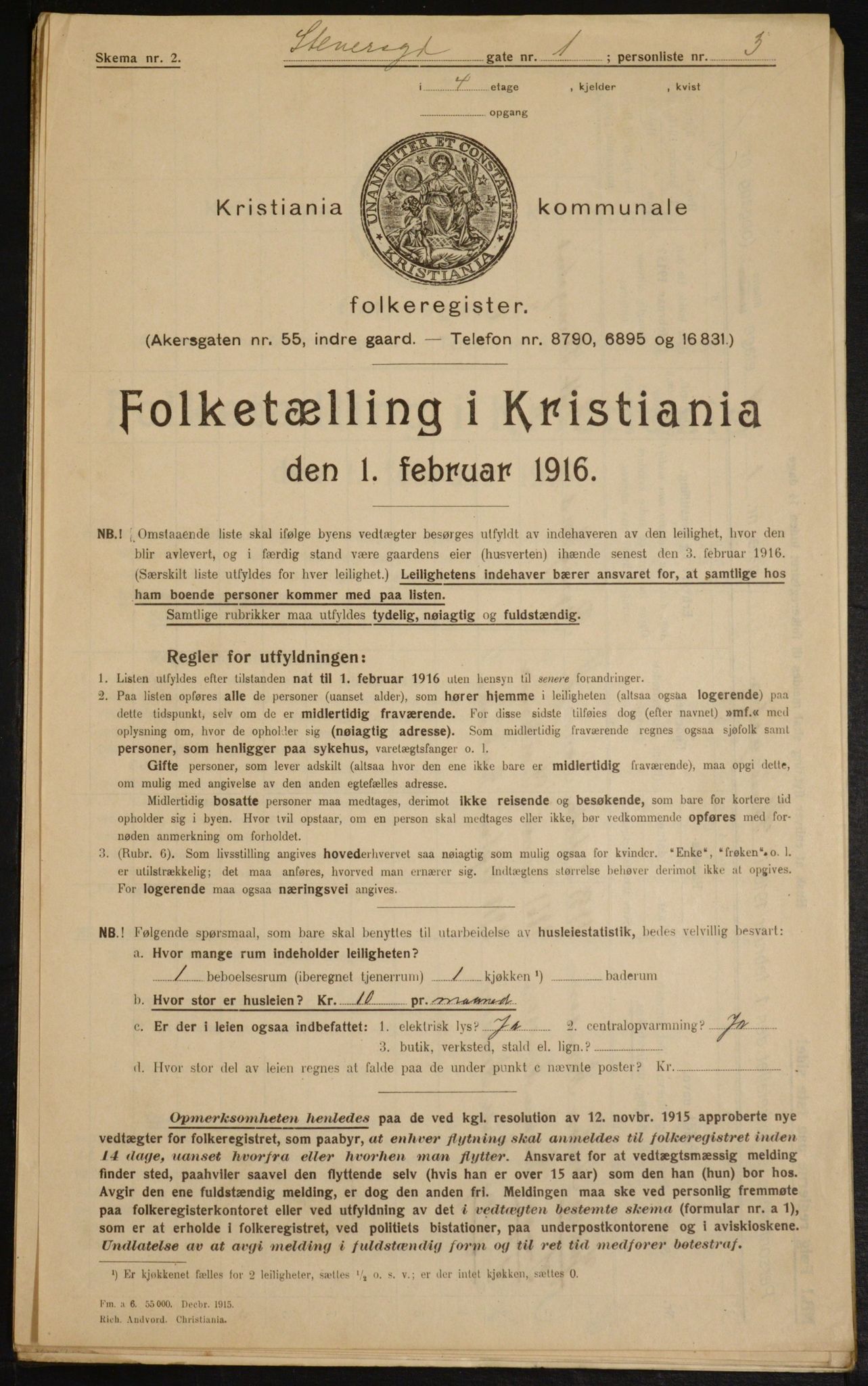 OBA, Municipal Census 1916 for Kristiania, 1916, p. 104103