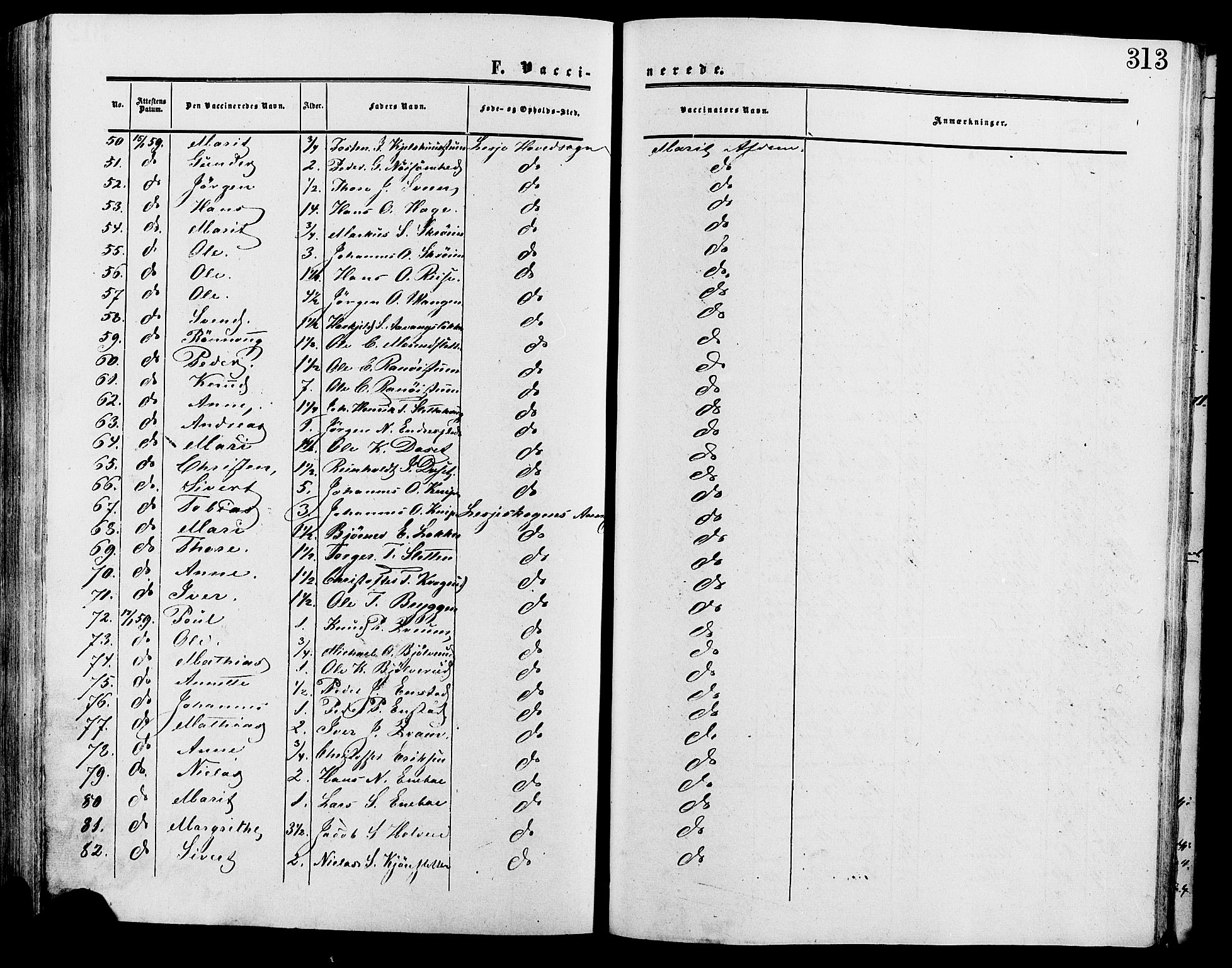 Lesja prestekontor, SAH/PREST-068/H/Ha/Haa/L0009: Parish register (official) no. 9, 1854-1889, p. 313