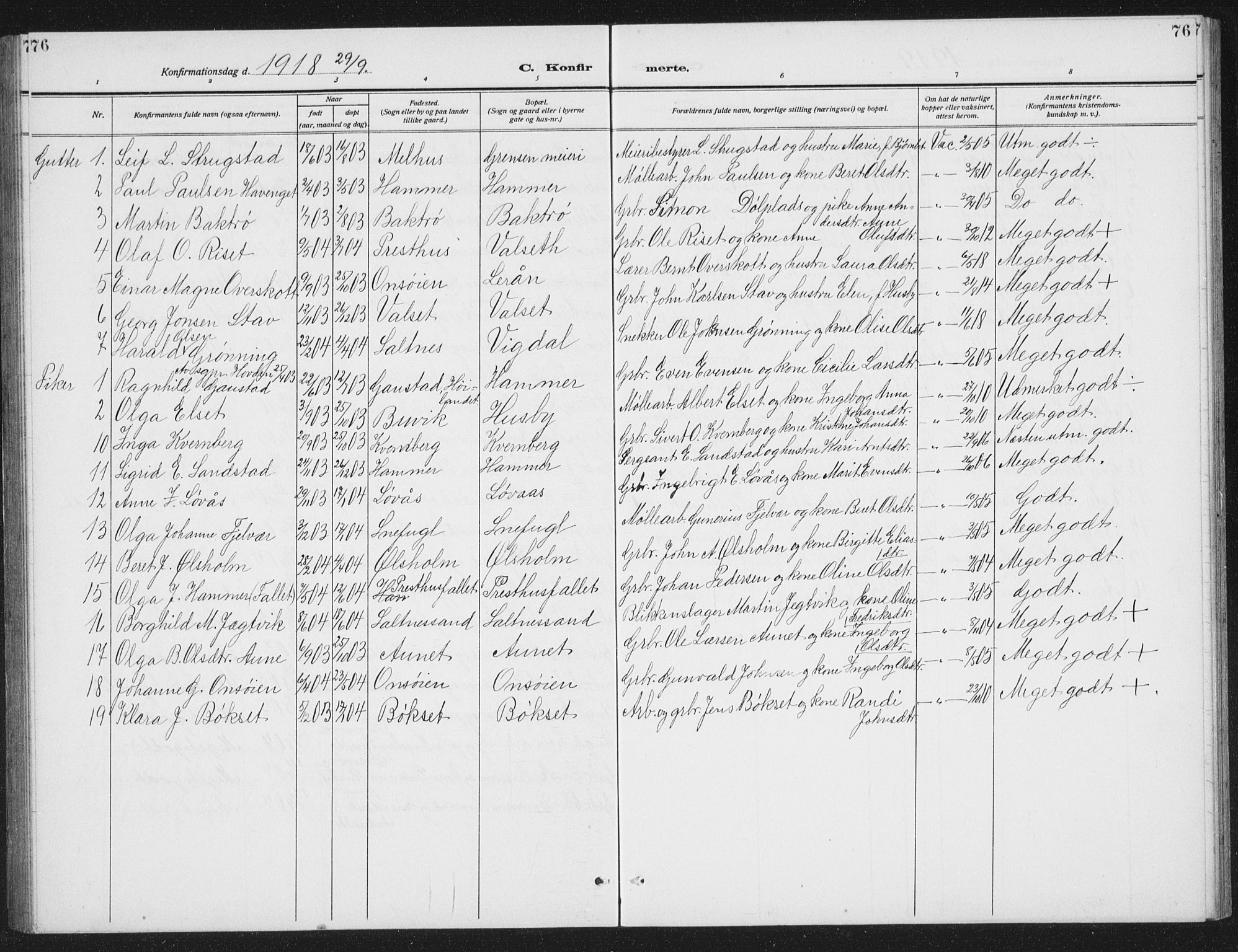 Ministerialprotokoller, klokkerbøker og fødselsregistre - Sør-Trøndelag, SAT/A-1456/666/L0791: Parish register (copy) no. 666C04, 1909-1939, p. 76