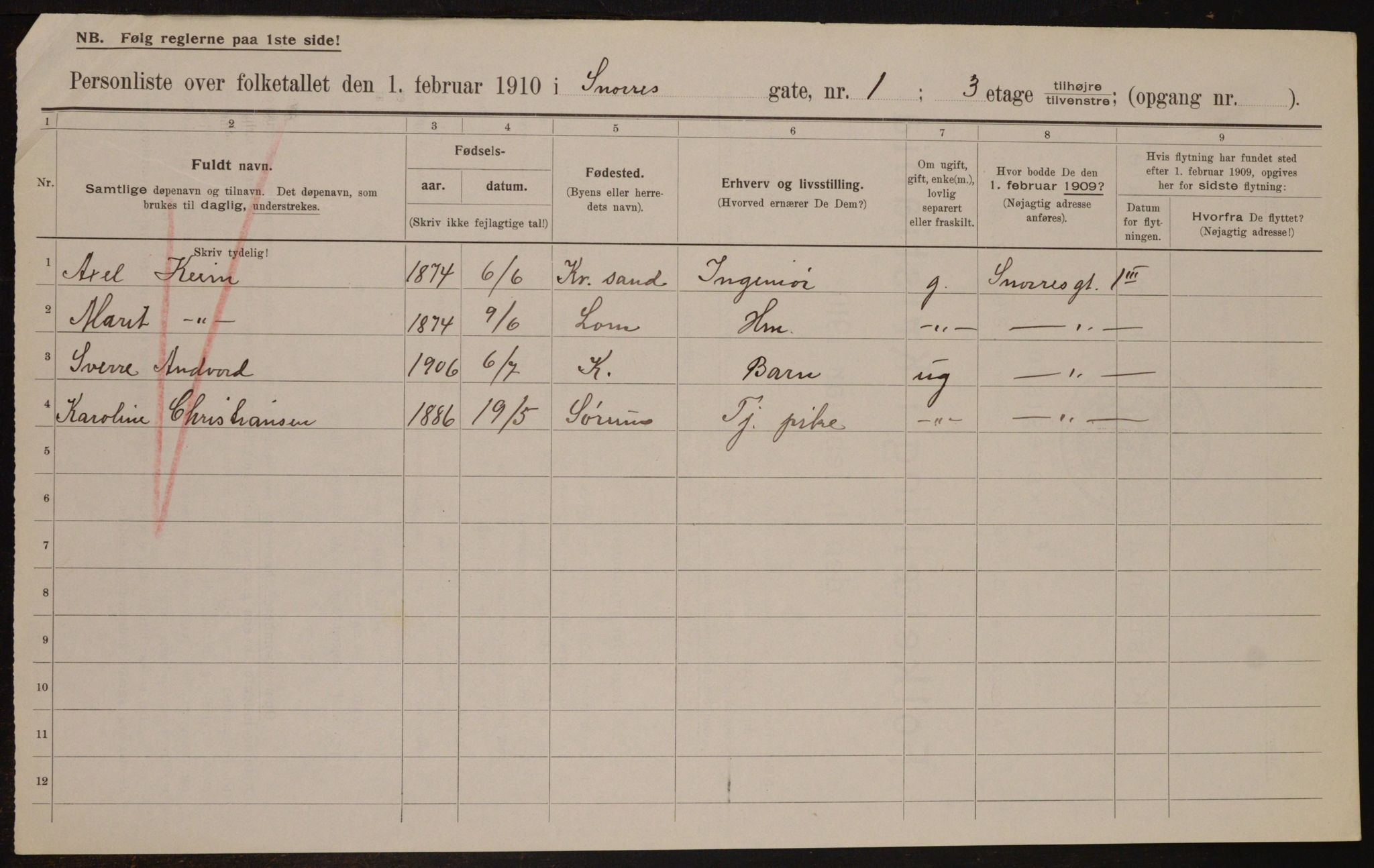 OBA, Municipal Census 1910 for Kristiania, 1910, p. 93512