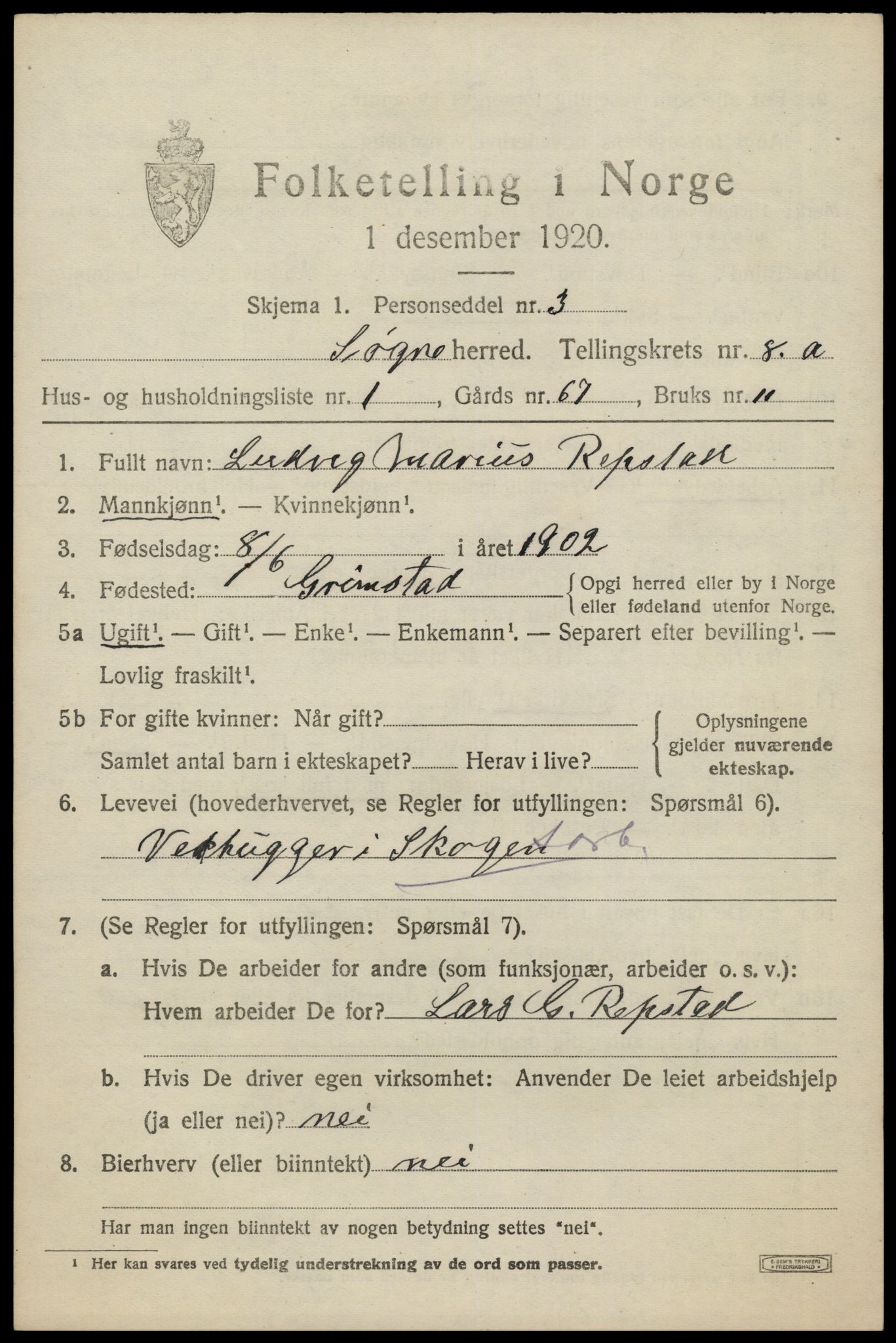 SAK, 1920 census for Søgne, 1920, p. 4035