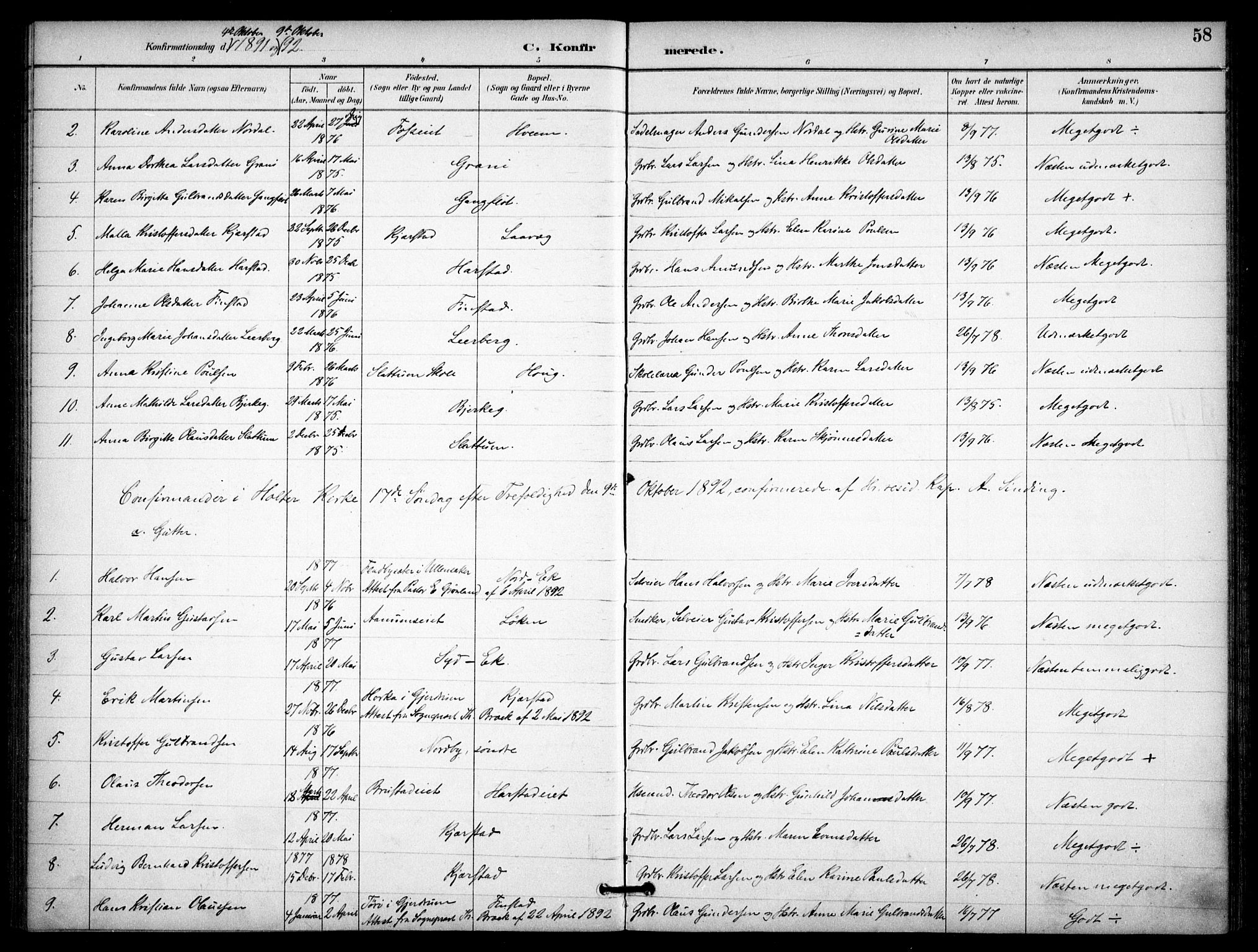 Nannestad prestekontor Kirkebøker, AV/SAO-A-10414a/F/Fb/L0002: Parish register (official) no. II 2, 1891-1909, p. 58