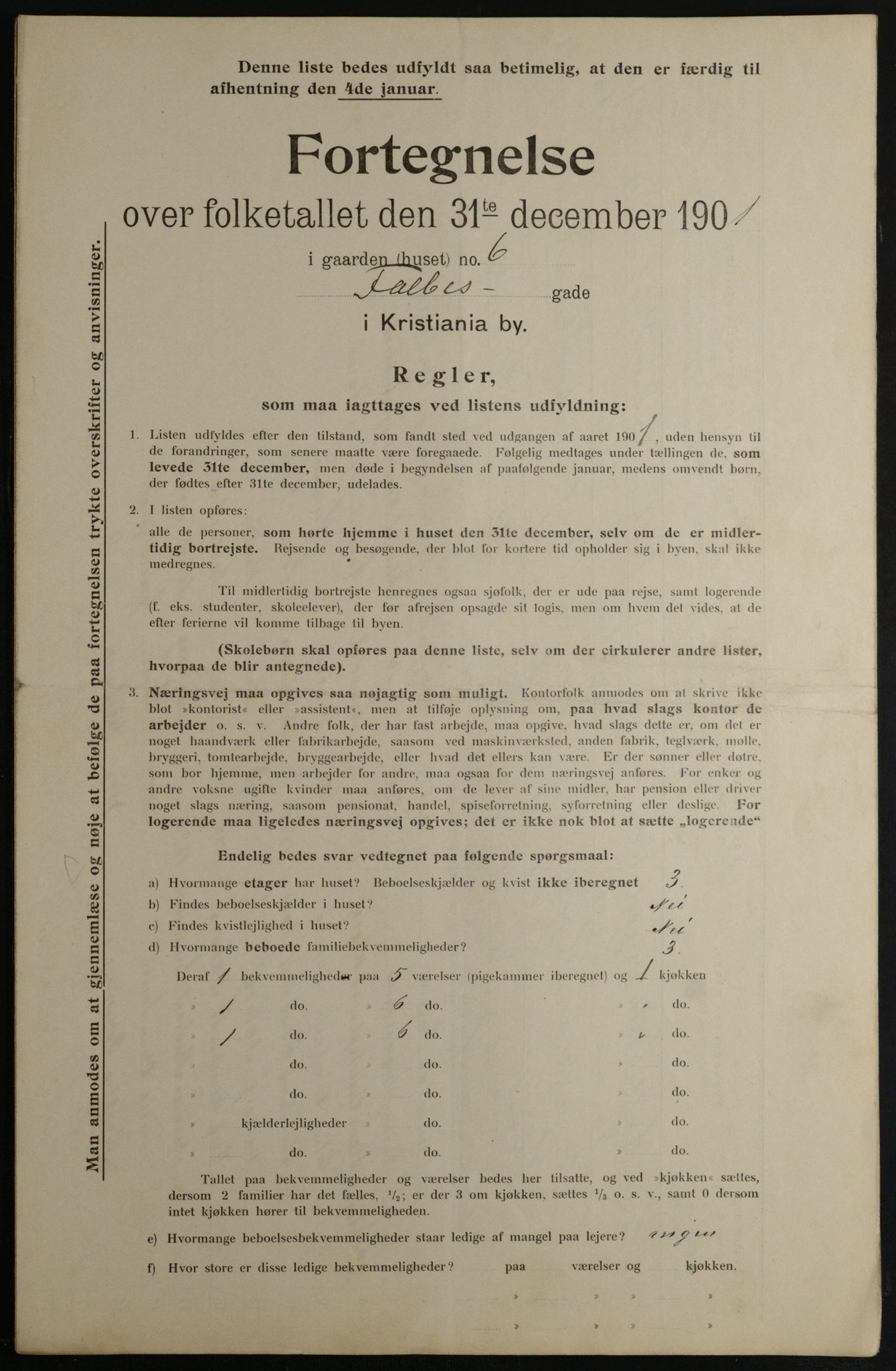 OBA, Municipal Census 1901 for Kristiania, 1901, p. 3761