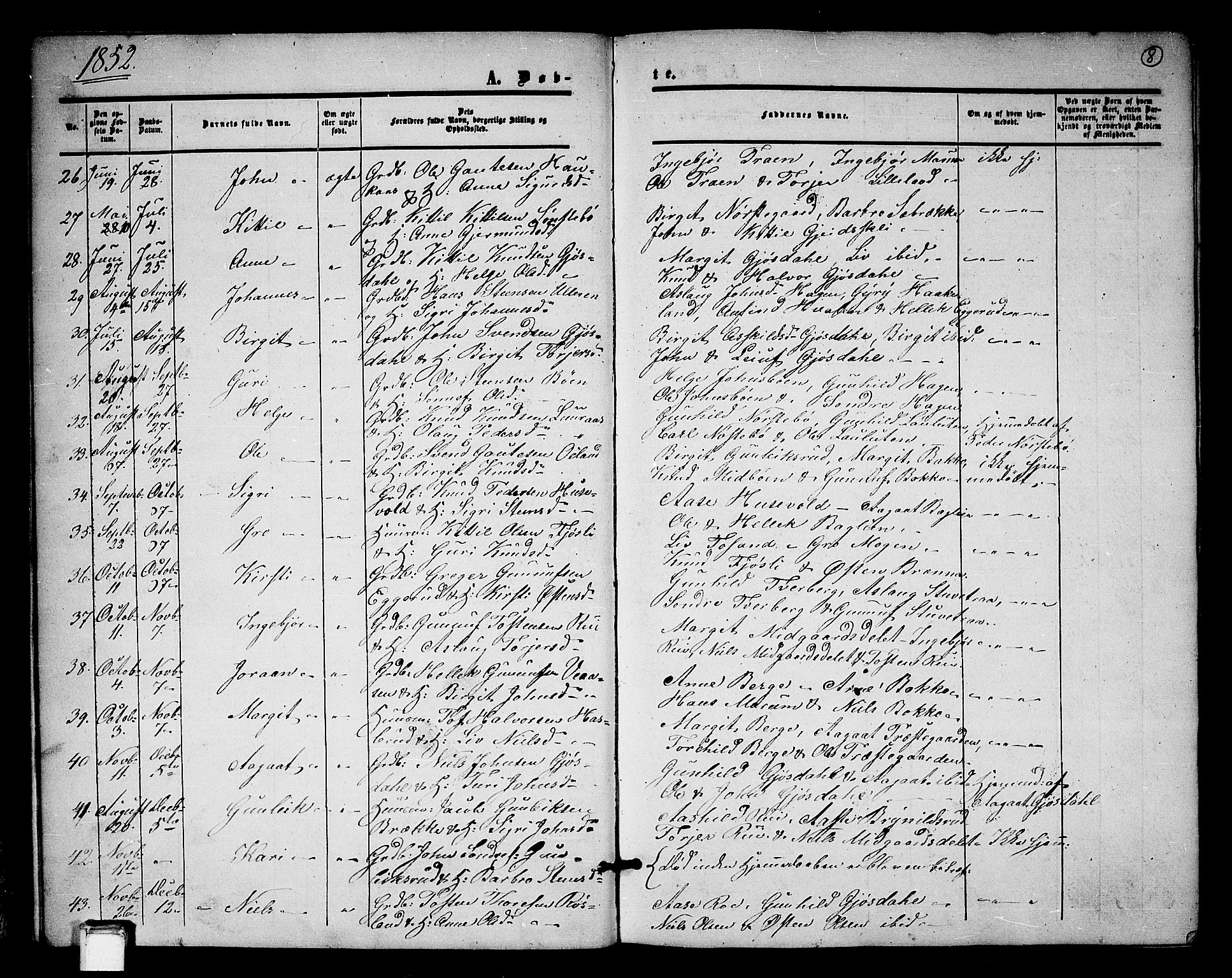 Tinn kirkebøker, SAKO/A-308/G/Ga/L0002: Parish register (copy) no. I 2, 1851-1883, p. 8