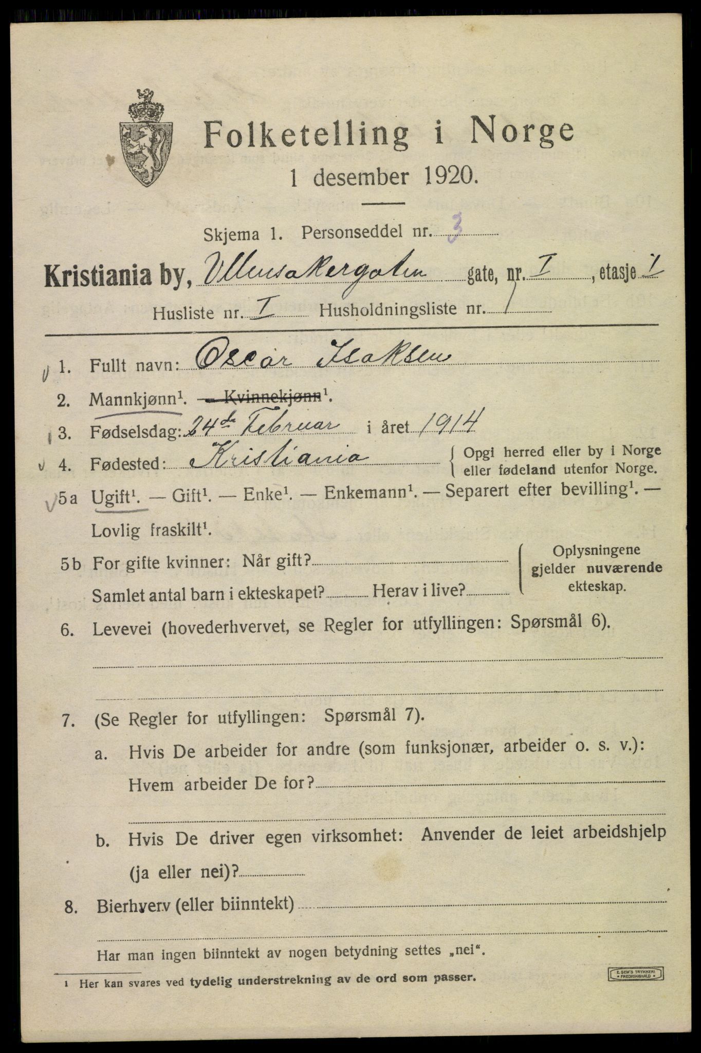 SAO, 1920 census for Kristiania, 1920, p. 612291