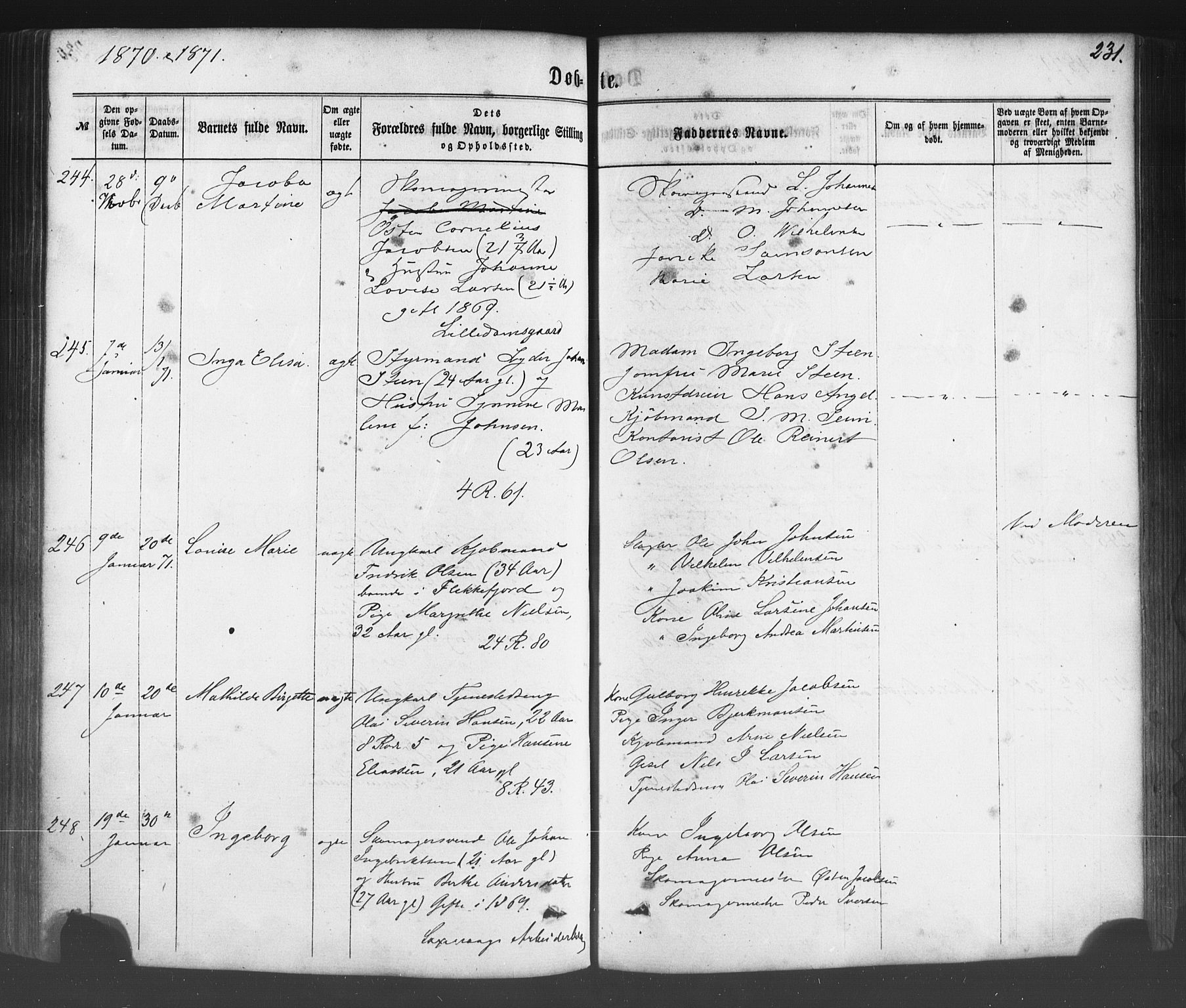 Fødselsstiftelsens sokneprestembete*, SAB/-: Parish register (official) no. A 1, 1863-1883, p. 231