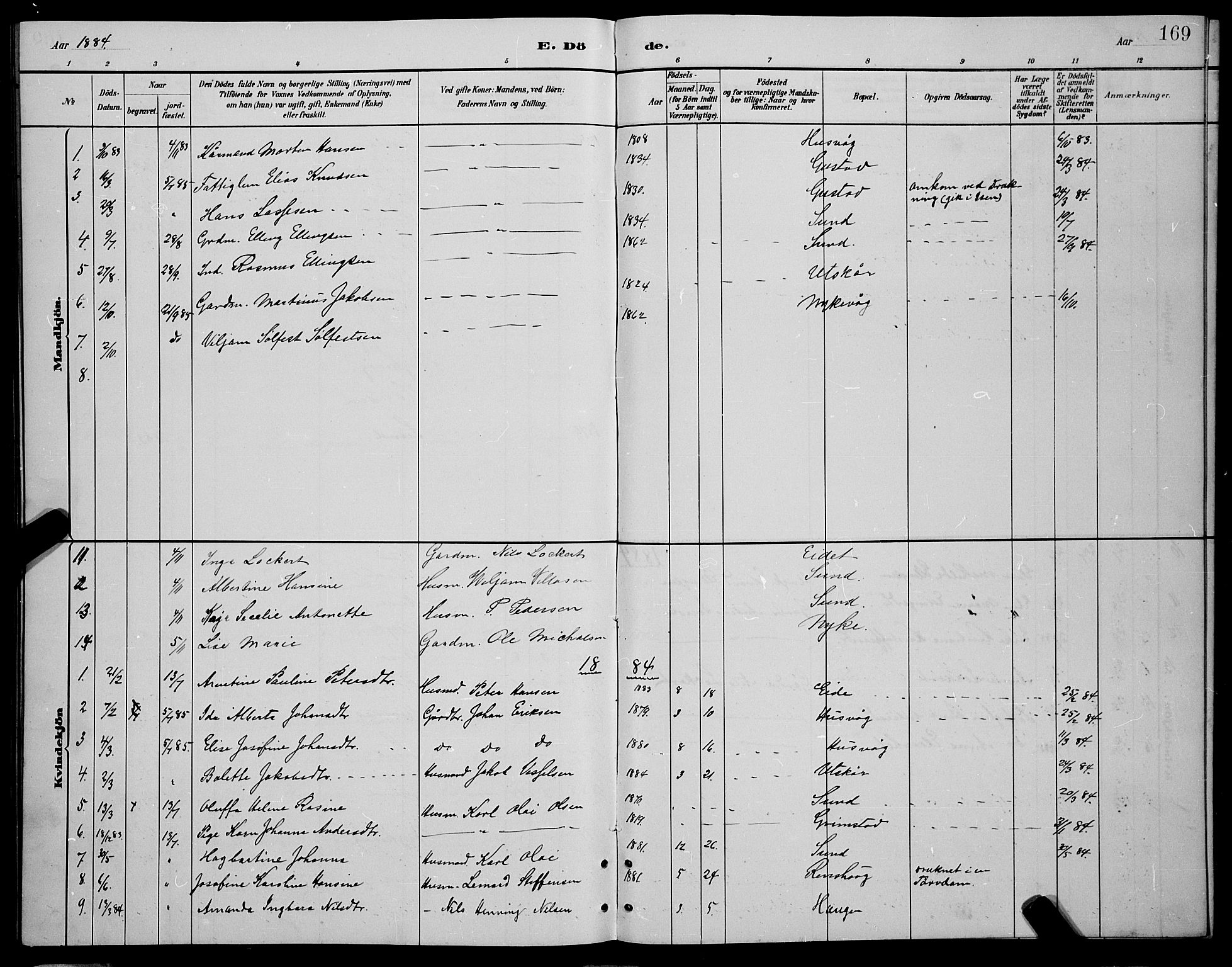 Ministerialprotokoller, klokkerbøker og fødselsregistre - Nordland, SAT/A-1459/892/L1325: Parish register (copy) no. 892C02, 1878-1896, p. 169