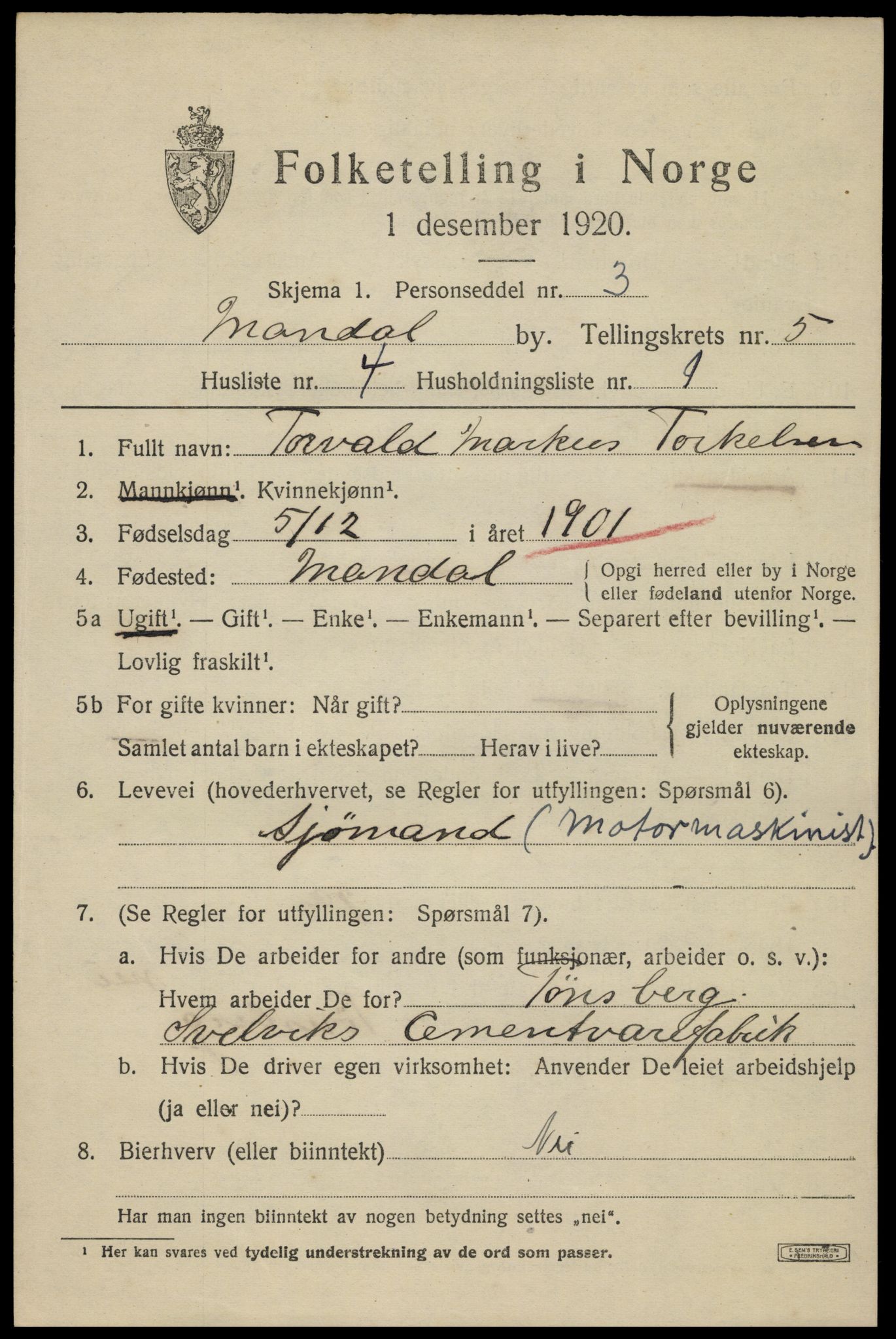 SAK, 1920 census for Mandal, 1920, p. 8229