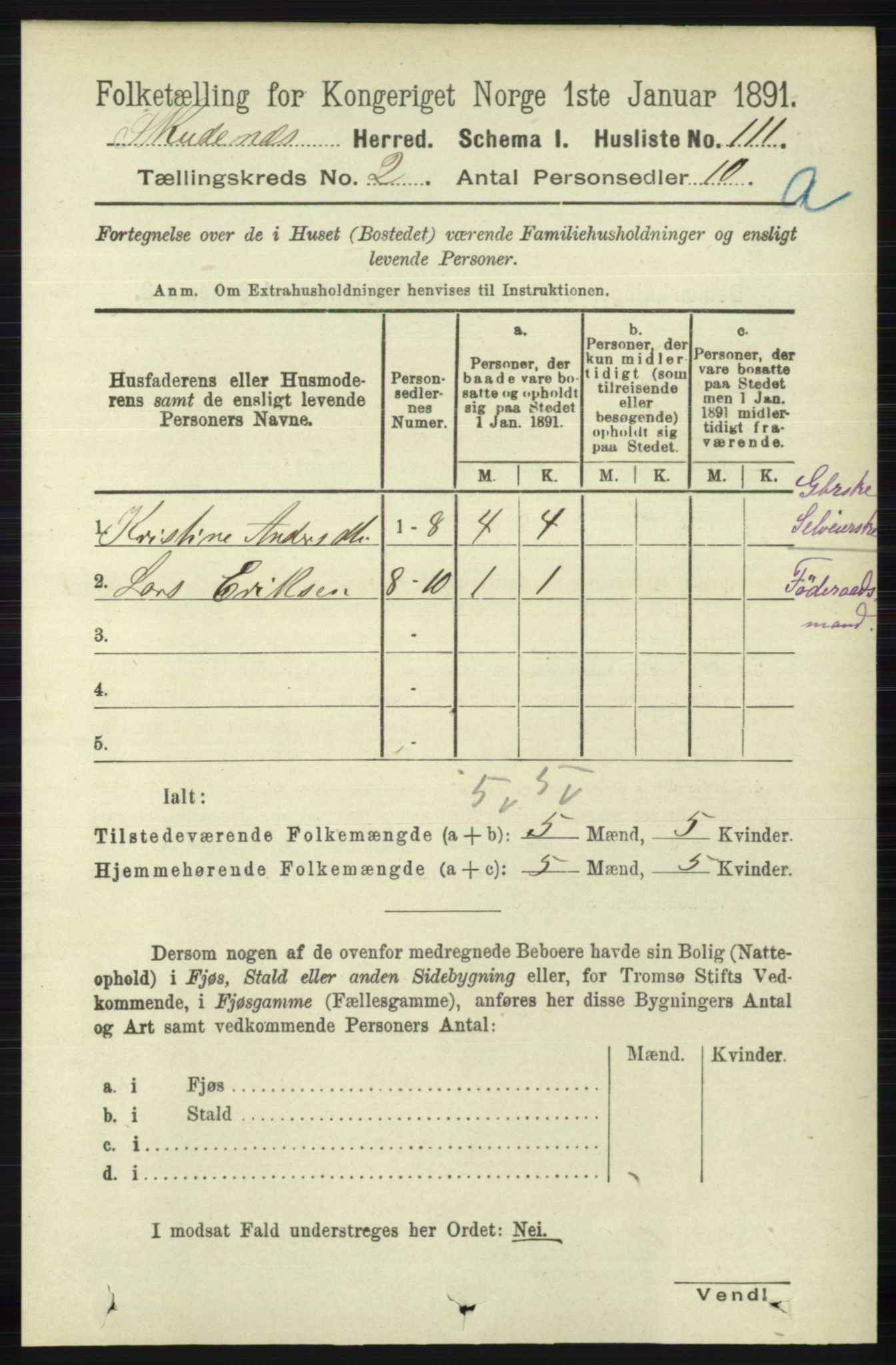 RA, 1891 census for 1150 Skudenes, 1891, p. 670