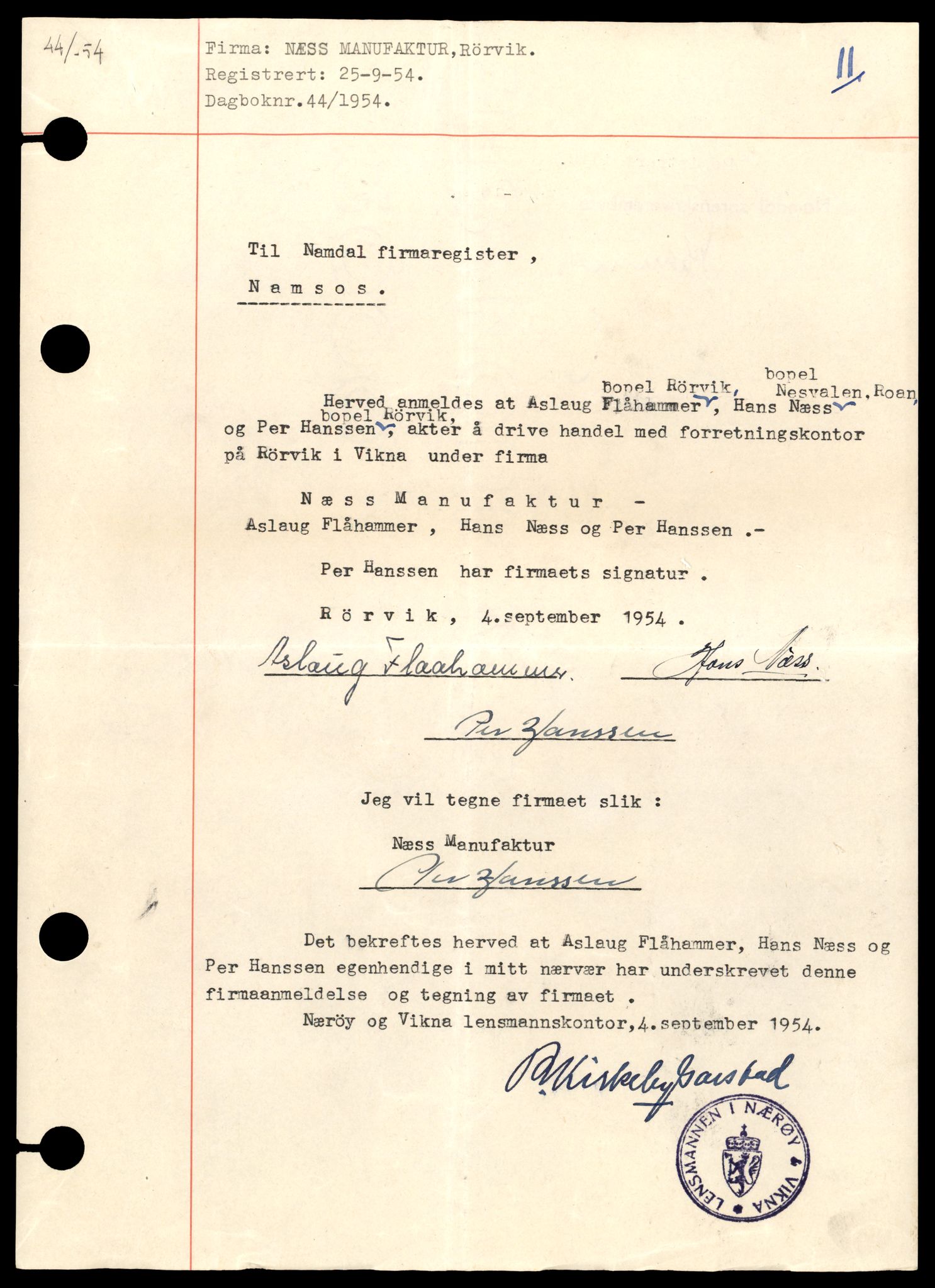 Namdal sorenskriveri, AV/SAT-A-4133/2/J/Jd/Jdb/L0001: Bilag. Enkeltmannsforetak og aksjeselskap, 1930-1990, p. 1