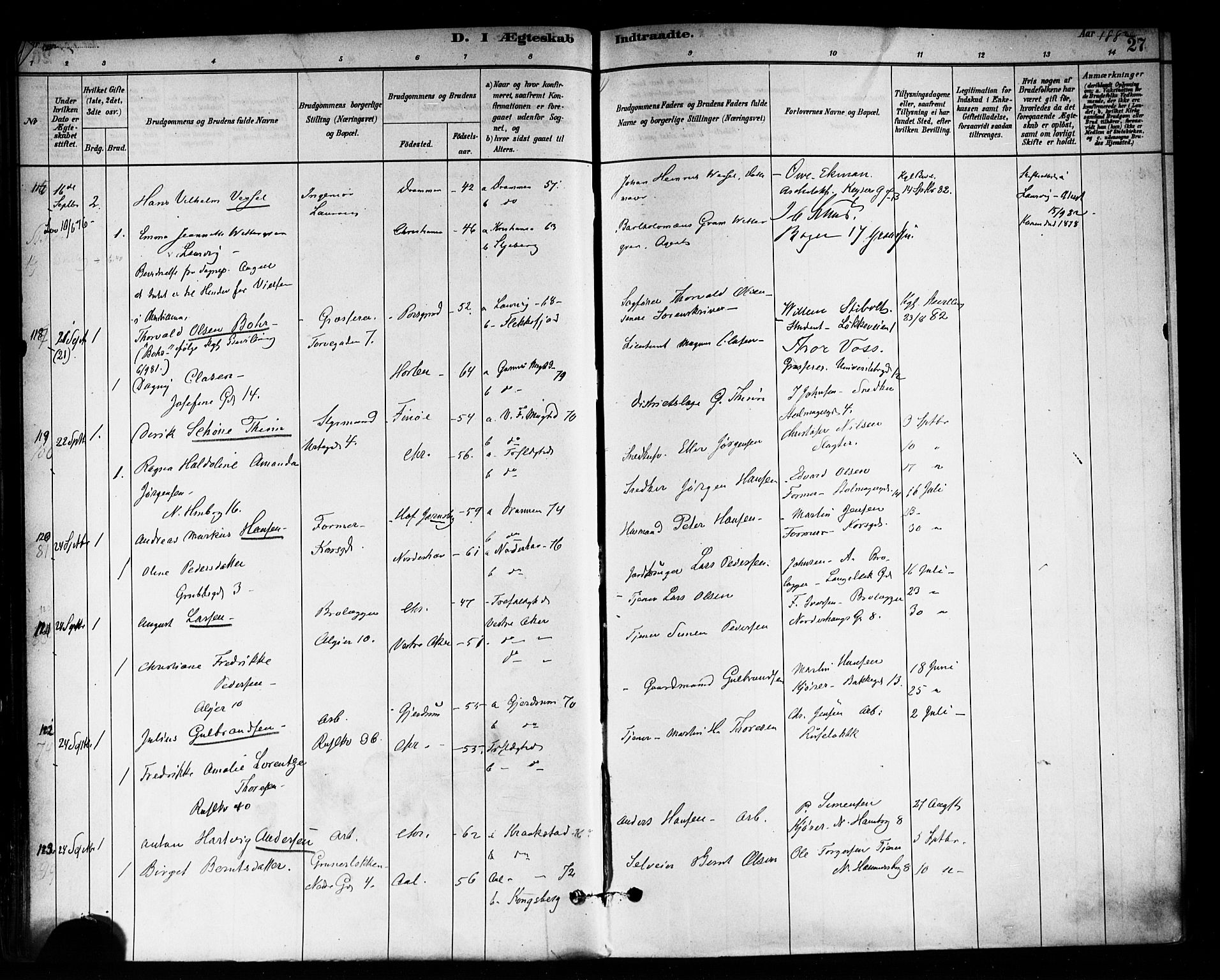 Trefoldighet prestekontor Kirkebøker, SAO/A-10882/F/Fc/L0003: Parish register (official) no. III 3, 1881-1891, p. 27