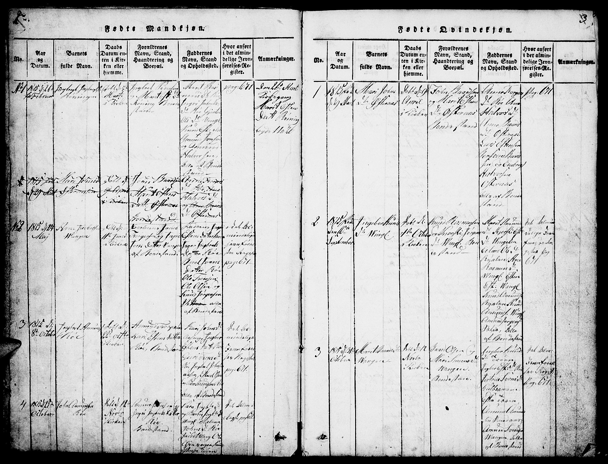 Tolga prestekontor, SAH/PREST-062/L/L0003: Parish register (copy) no. 3, 1815-1862, p. 2-3