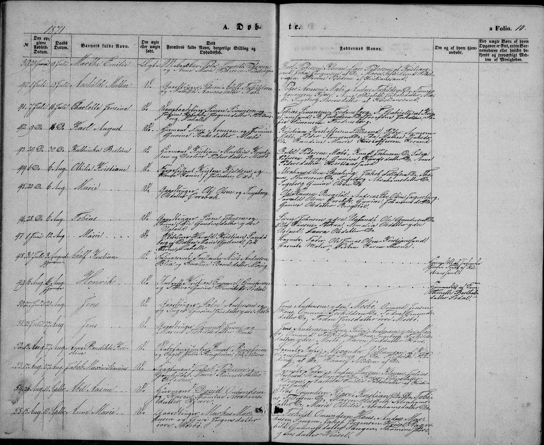 Oddernes sokneprestkontor, AV/SAK-1111-0033/F/Fb/Fba/L0007: Parish register (copy) no. B 7, 1869-1887, p. 10