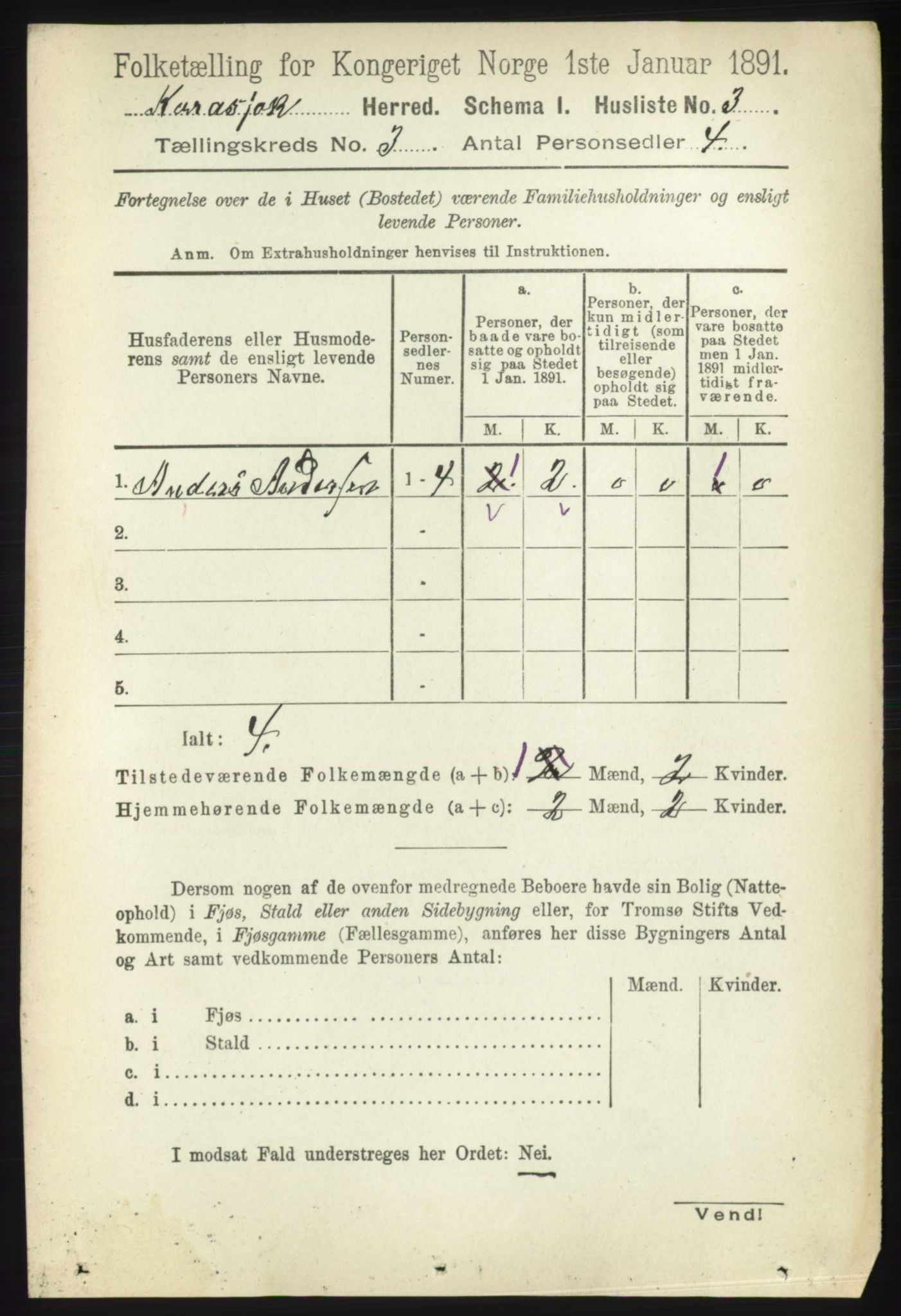 RA, 1891 census for 2021 Karasjok, 1891, p. 534