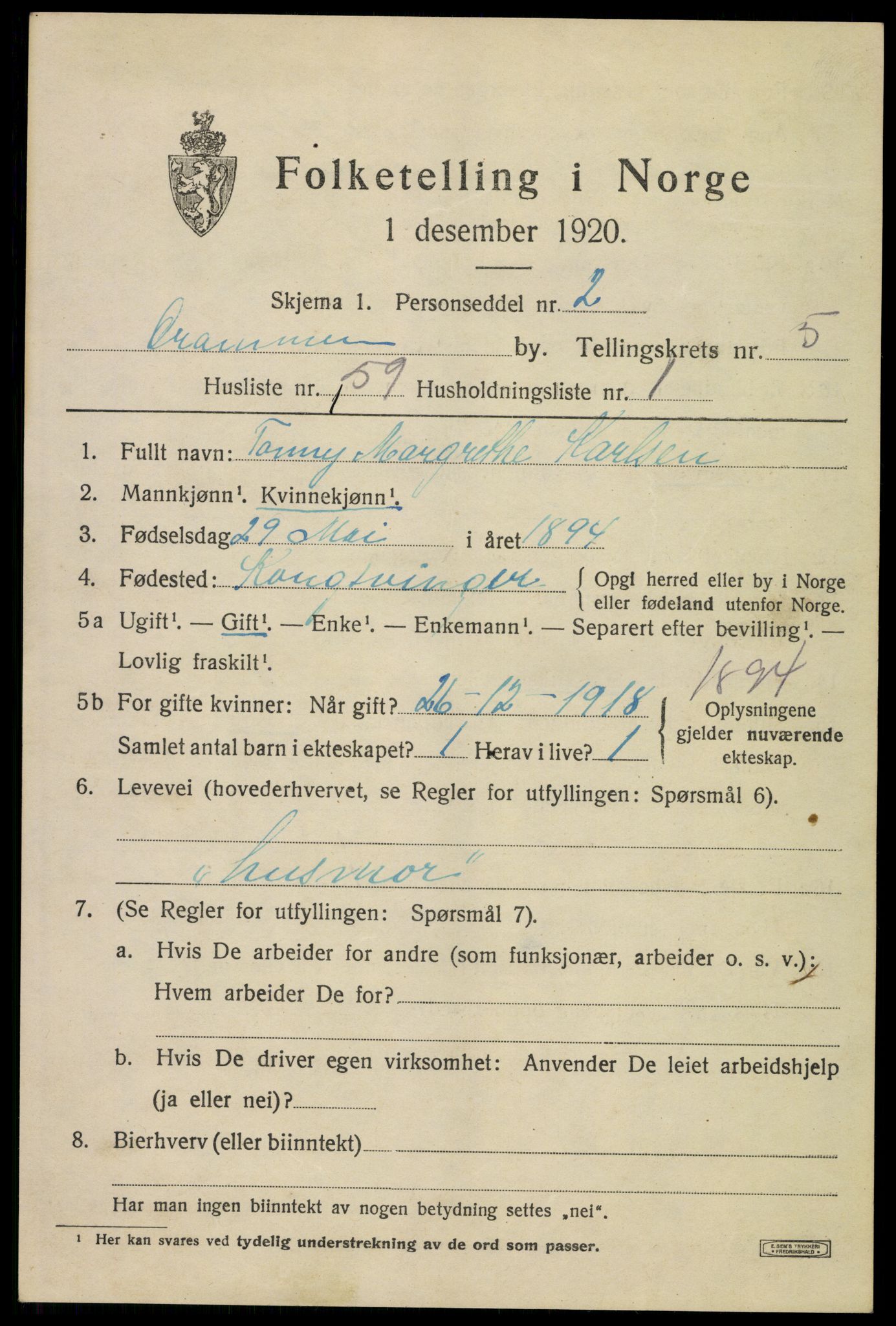 SAKO, 1920 census for Drammen, 1920, p. 37359