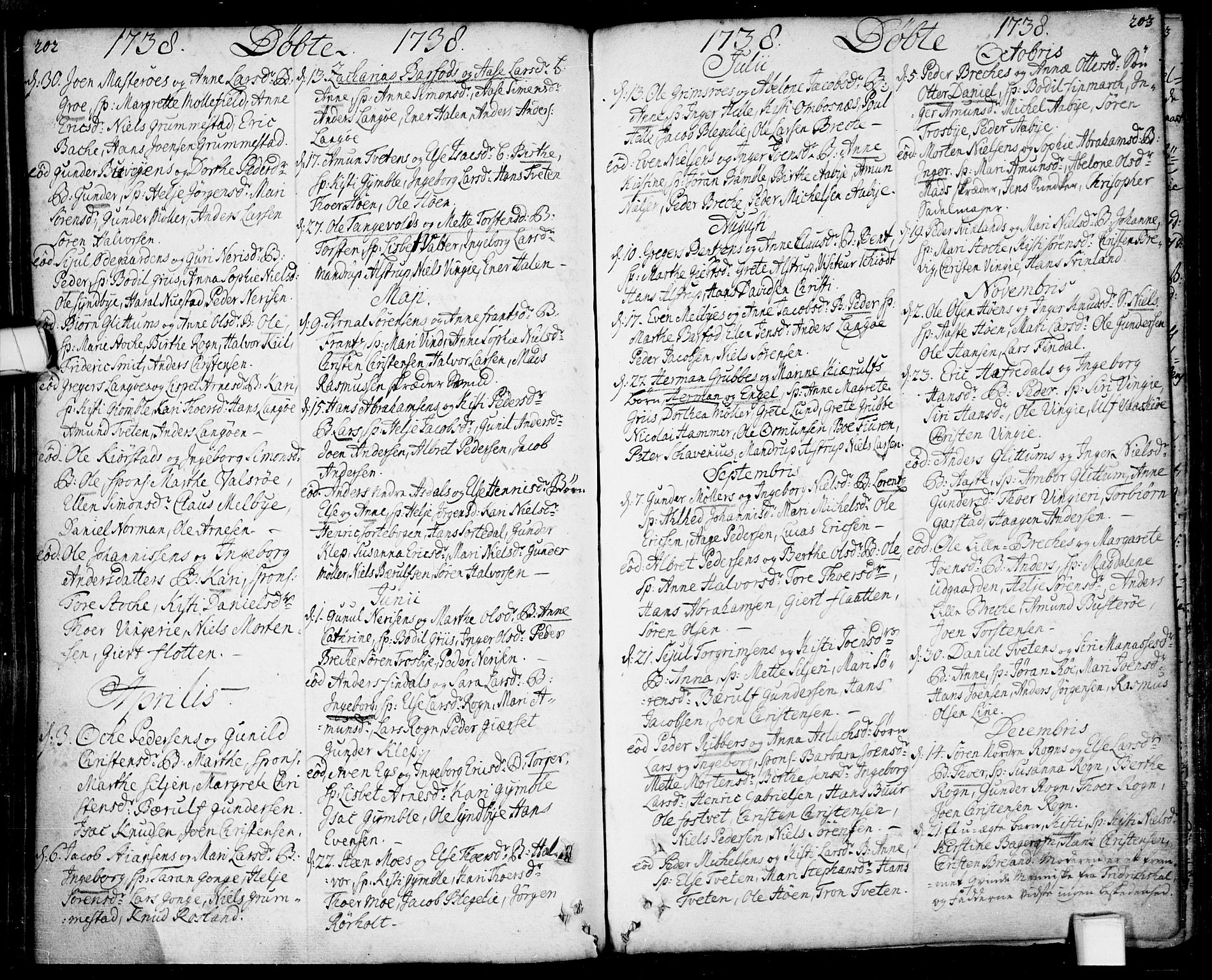 Bamble kirkebøker, SAKO/A-253/F/Fa/L0001: Parish register (official) no. I 1, 1702-1774, p. 202-203