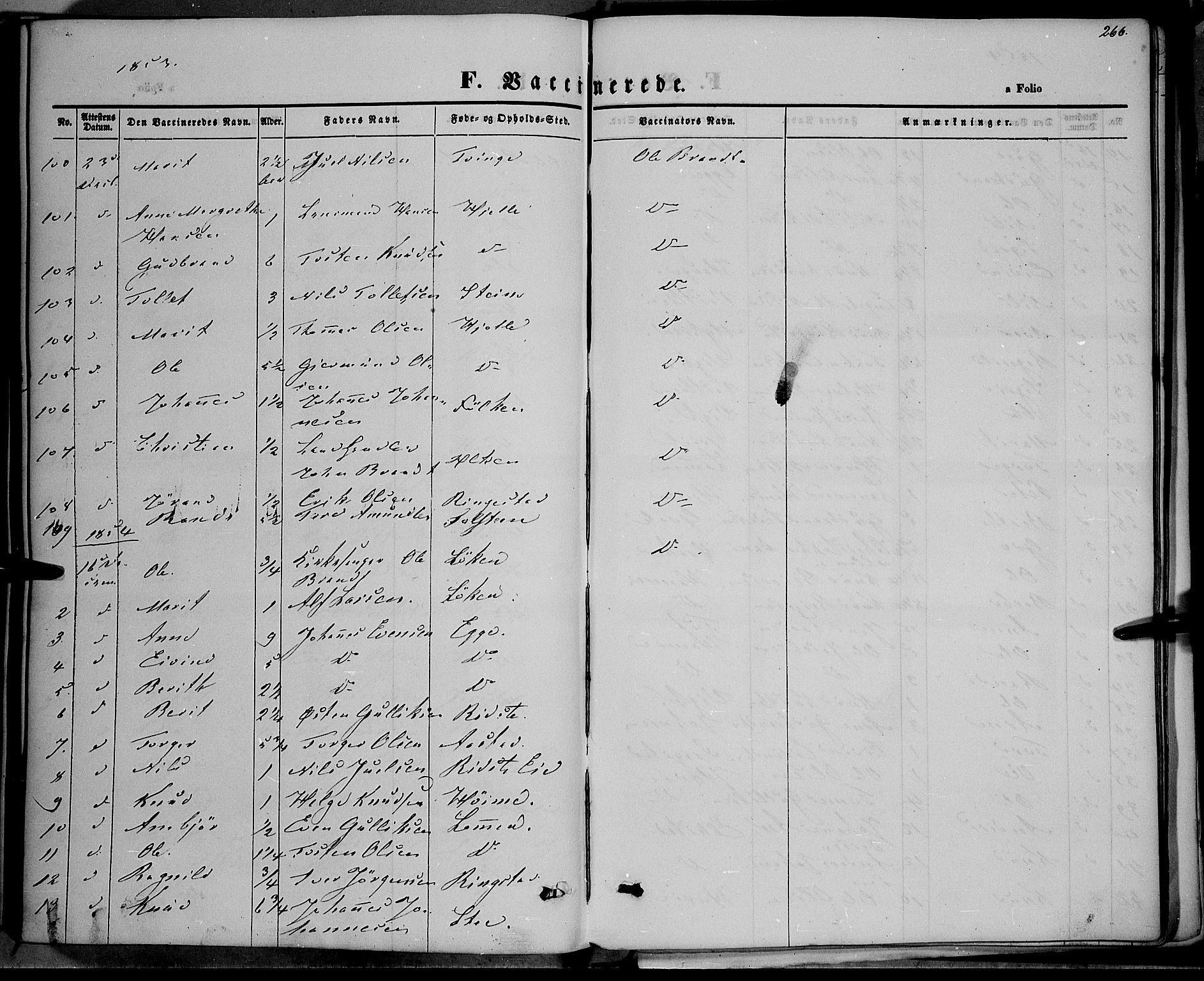 Vestre Slidre prestekontor, AV/SAH-PREST-136/H/Ha/Haa/L0001: Parish register (official) no. 1, 1844-1855, p. 266