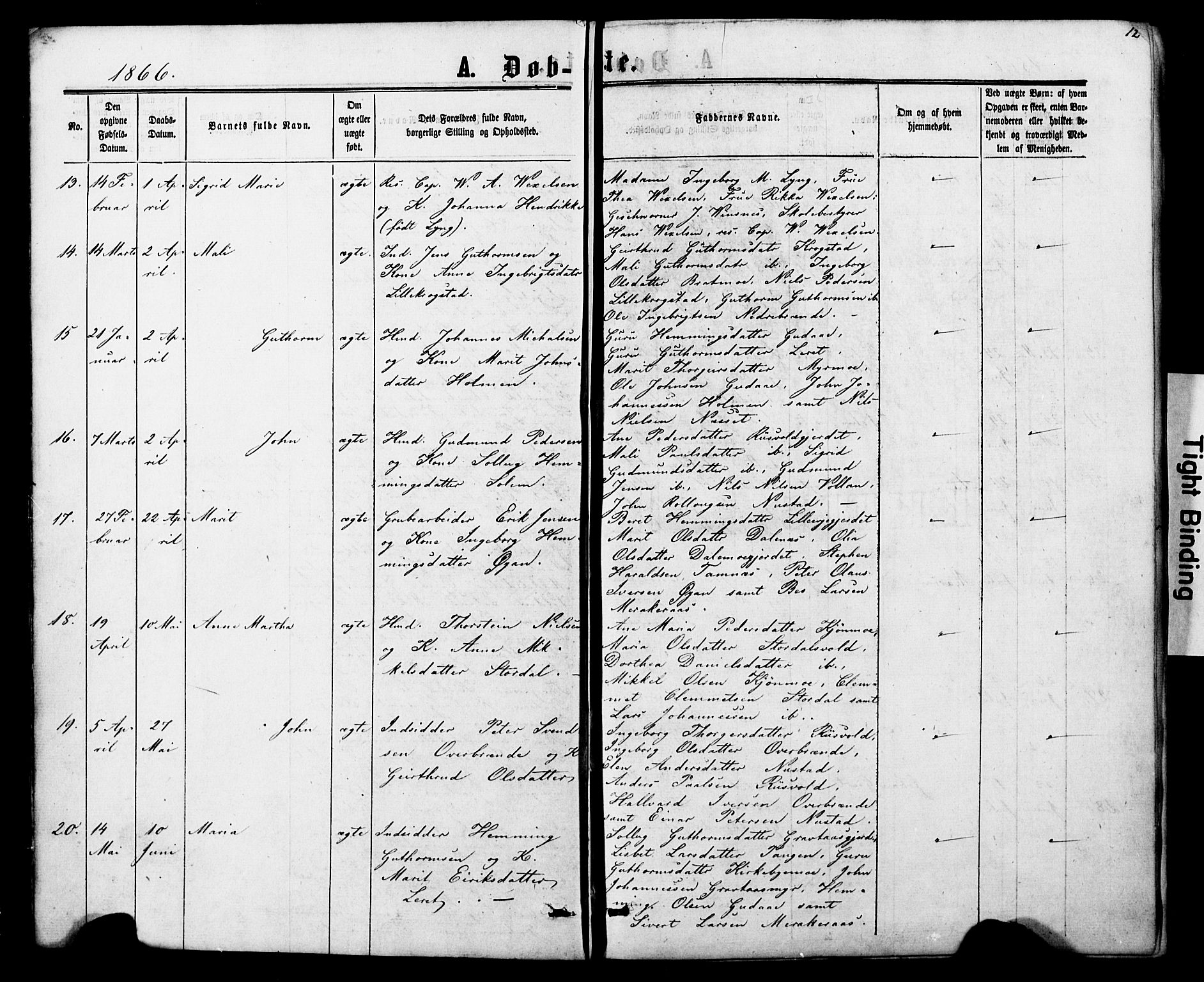 Ministerialprotokoller, klokkerbøker og fødselsregistre - Nord-Trøndelag, SAT/A-1458/706/L0049: Parish register (copy) no. 706C01, 1864-1895, p. 12