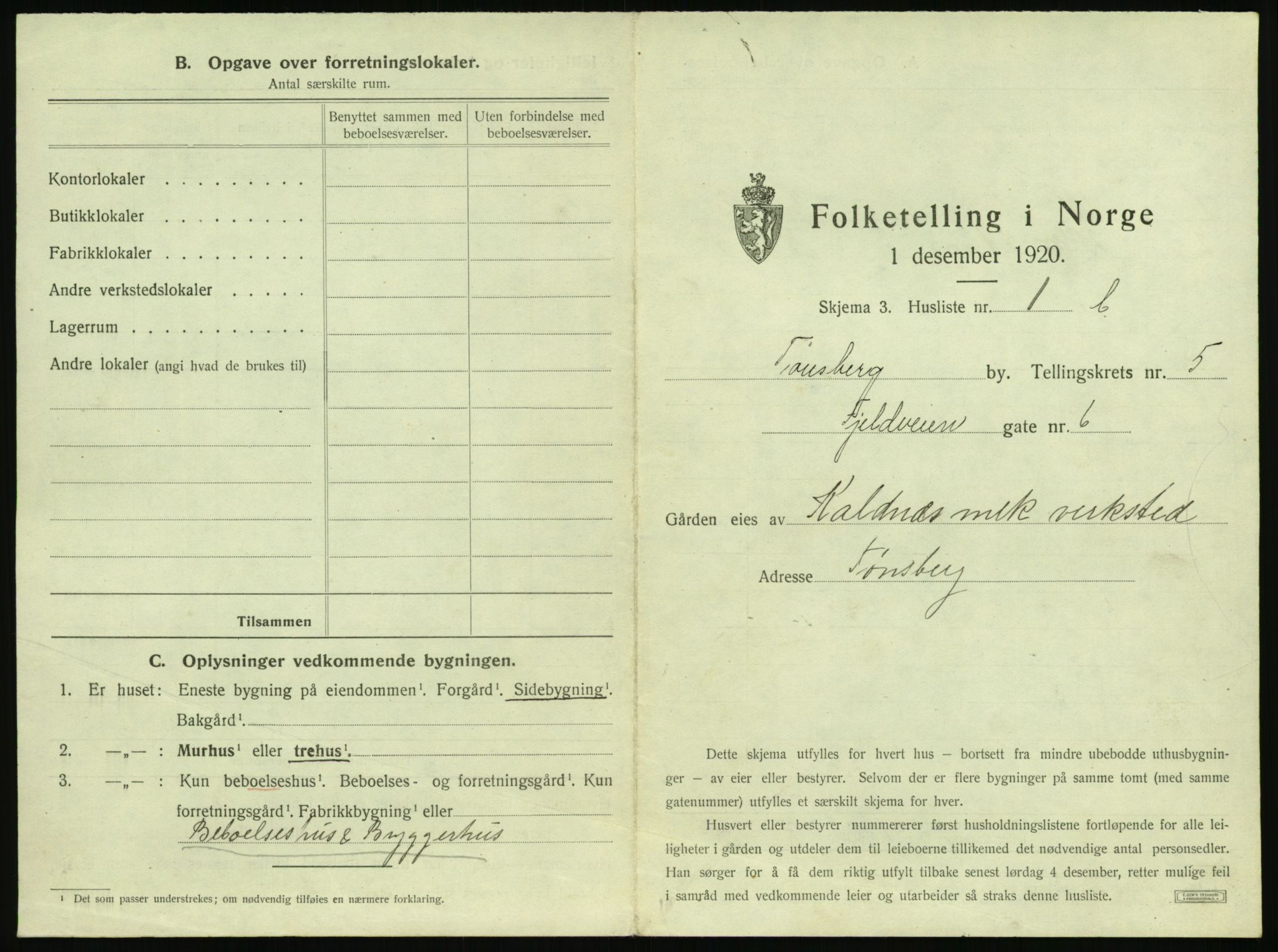 SAKO, 1920 census for Tønsberg, 1920, p. 507