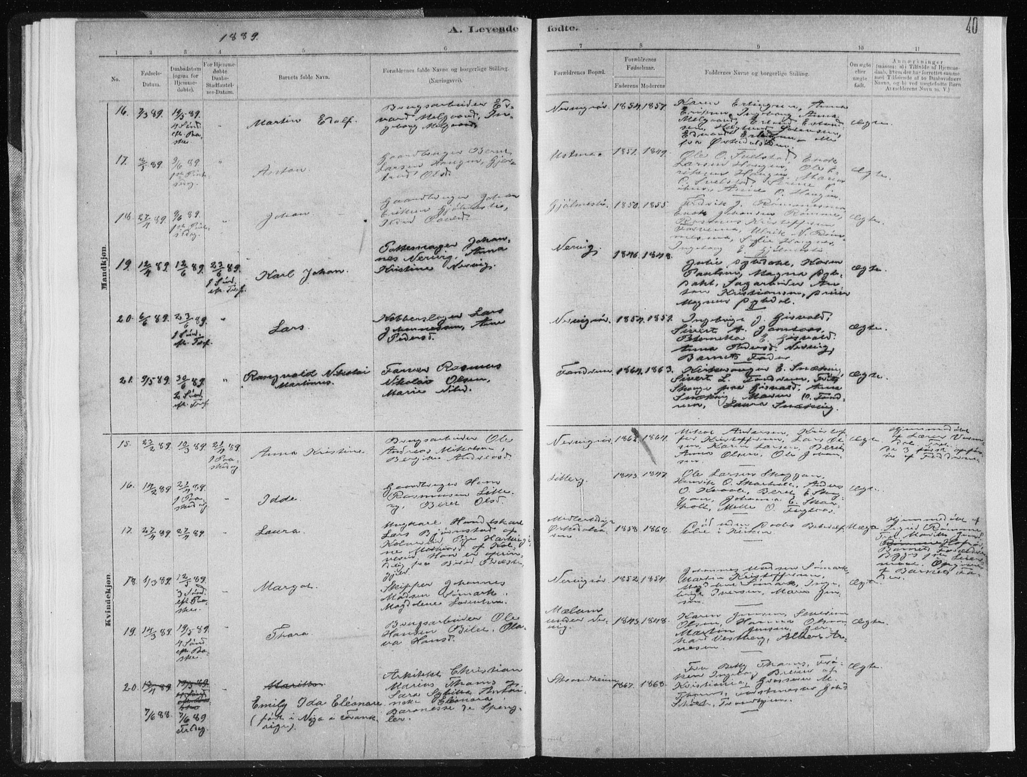 Ministerialprotokoller, klokkerbøker og fødselsregistre - Sør-Trøndelag, AV/SAT-A-1456/668/L0818: Parish register (copy) no. 668C07, 1885-1898, p. 40