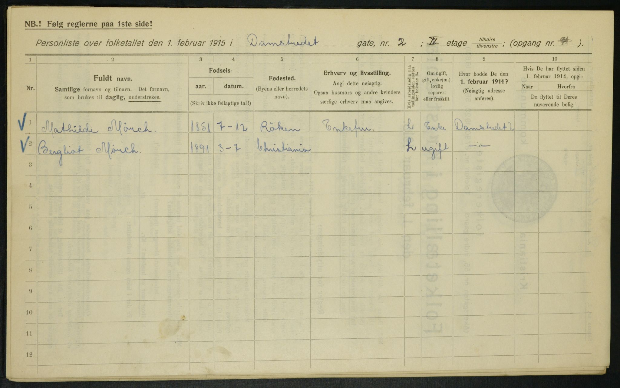 OBA, Municipal Census 1915 for Kristiania, 1915, p. 14396