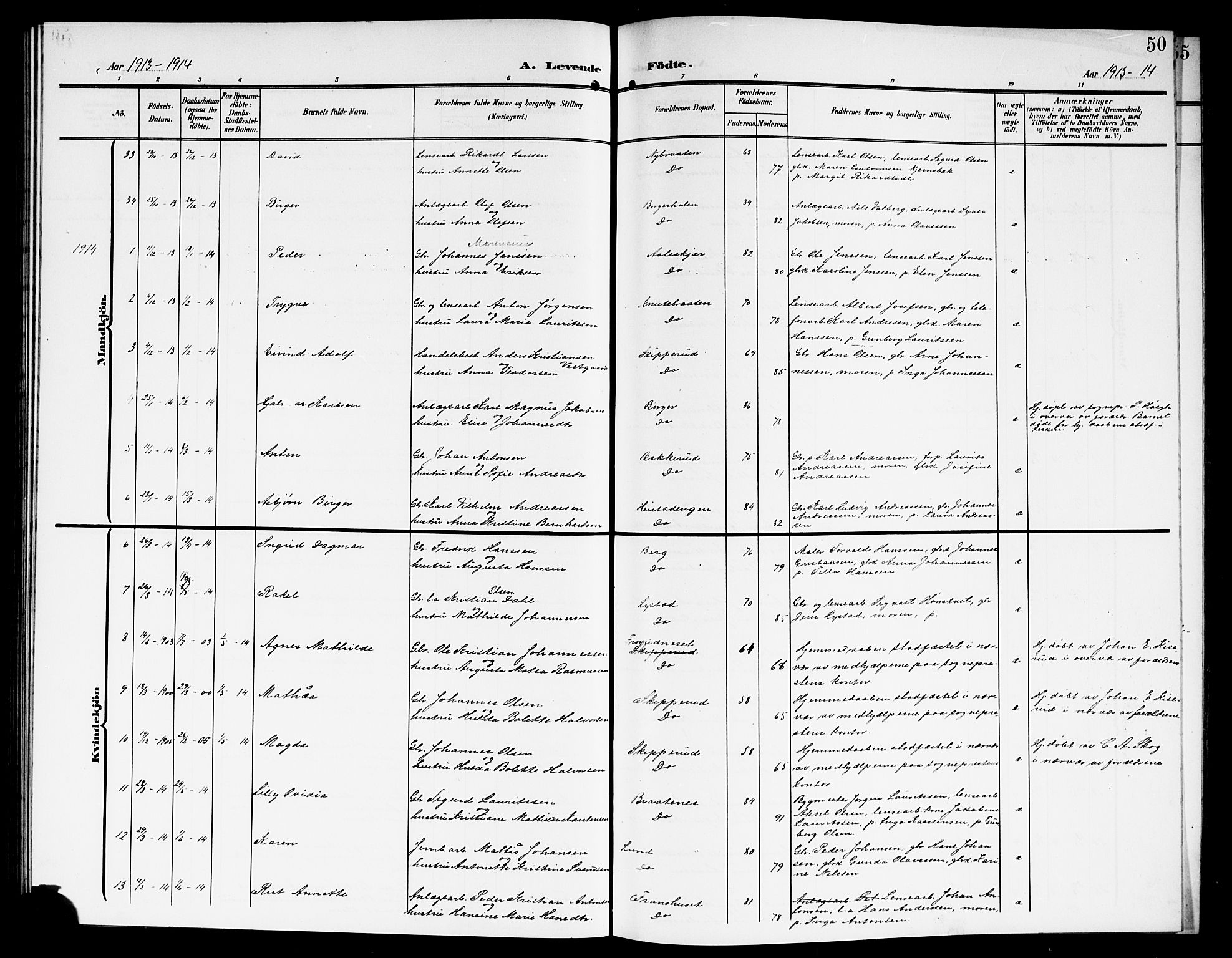 Skiptvet prestekontor Kirkebøker, AV/SAO-A-20009/G/Ga/L0002: Parish register (copy) no. 2, 1905-1915, p. 50