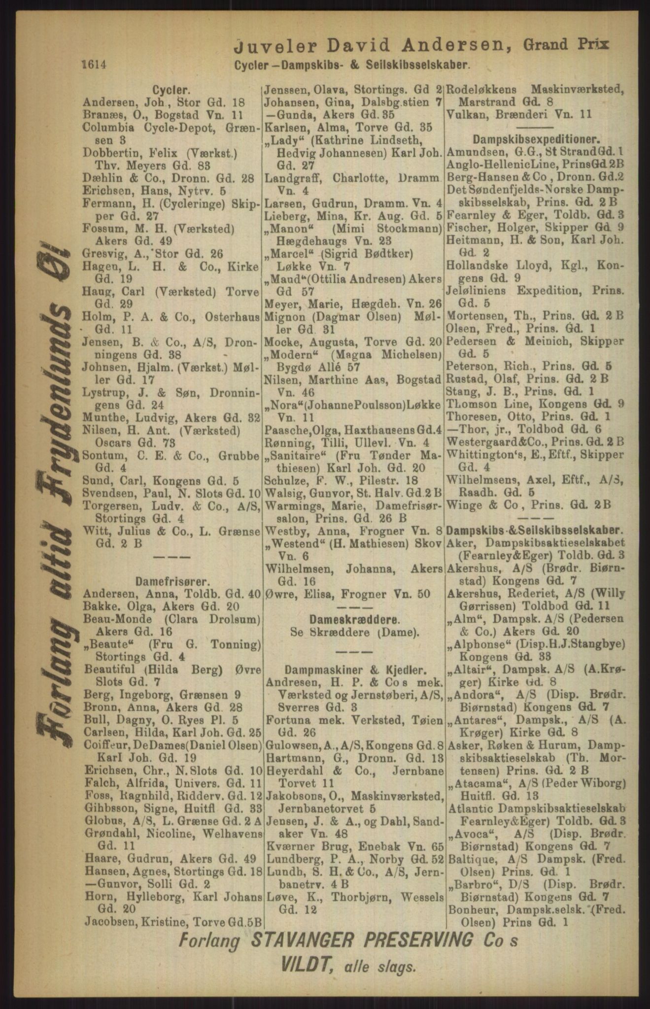 Kristiania/Oslo adressebok, PUBL/-, 1911, p. 1614