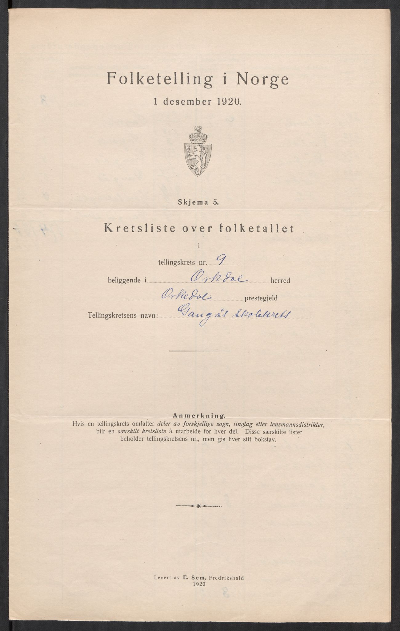 SAT, 1920 census for Orkdal, 1920, p. 32