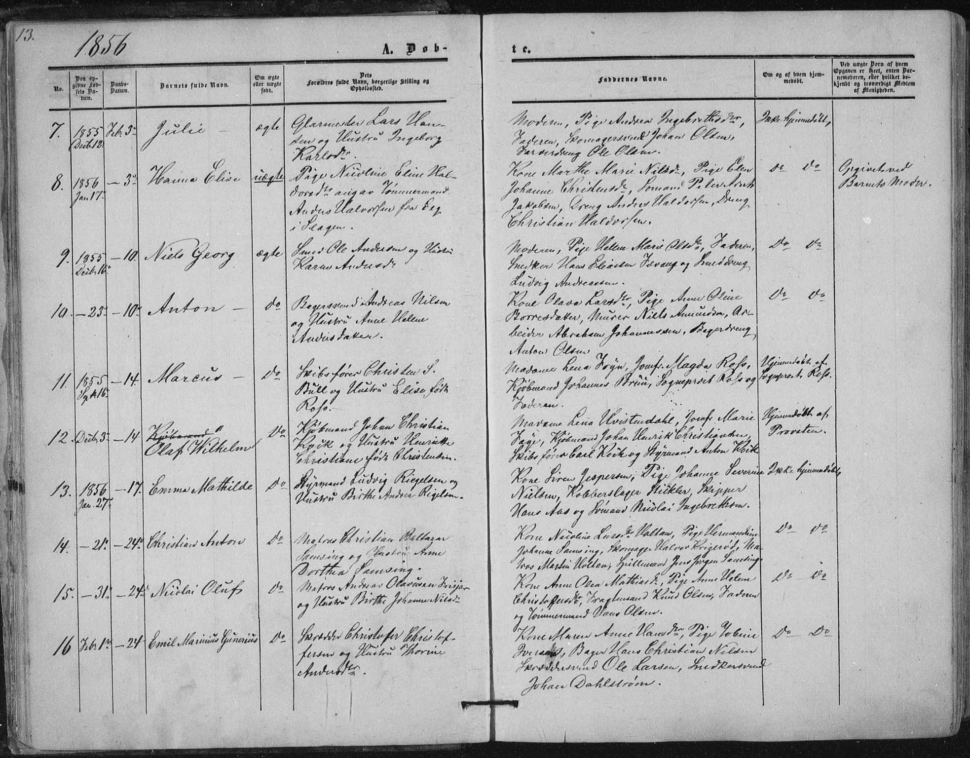 Tønsberg kirkebøker, AV/SAKO-A-330/F/Fa/L0008: Parish register (official) no. I 8, 1855-1864, p. 13