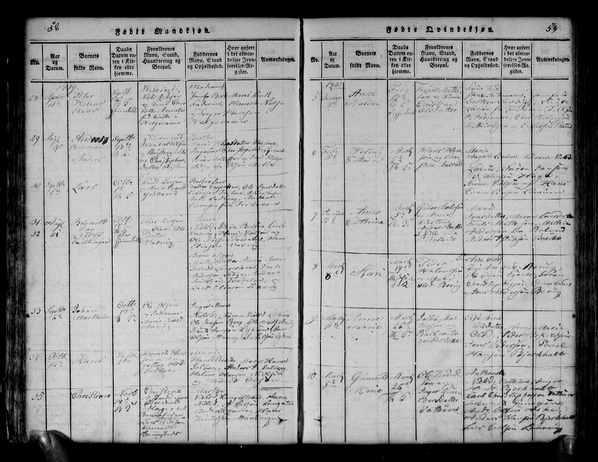 Brunlanes kirkebøker, SAKO/A-342/G/Ga/L0001: Parish register (copy) no. I 1, 1814-1834, p. 58-59