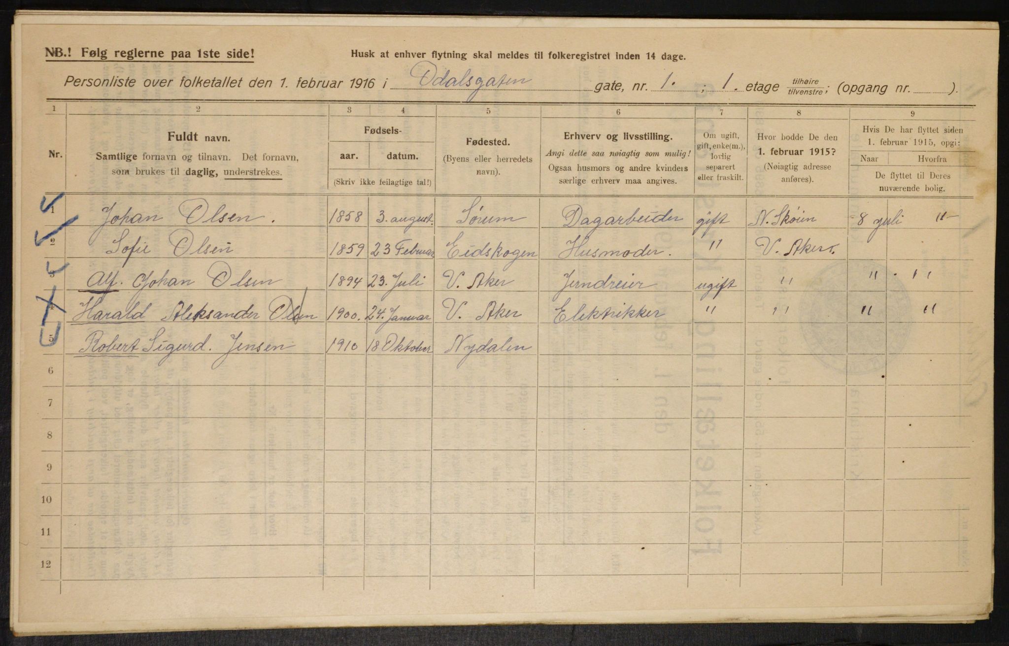 OBA, Municipal Census 1916 for Kristiania, 1916, p. 76154