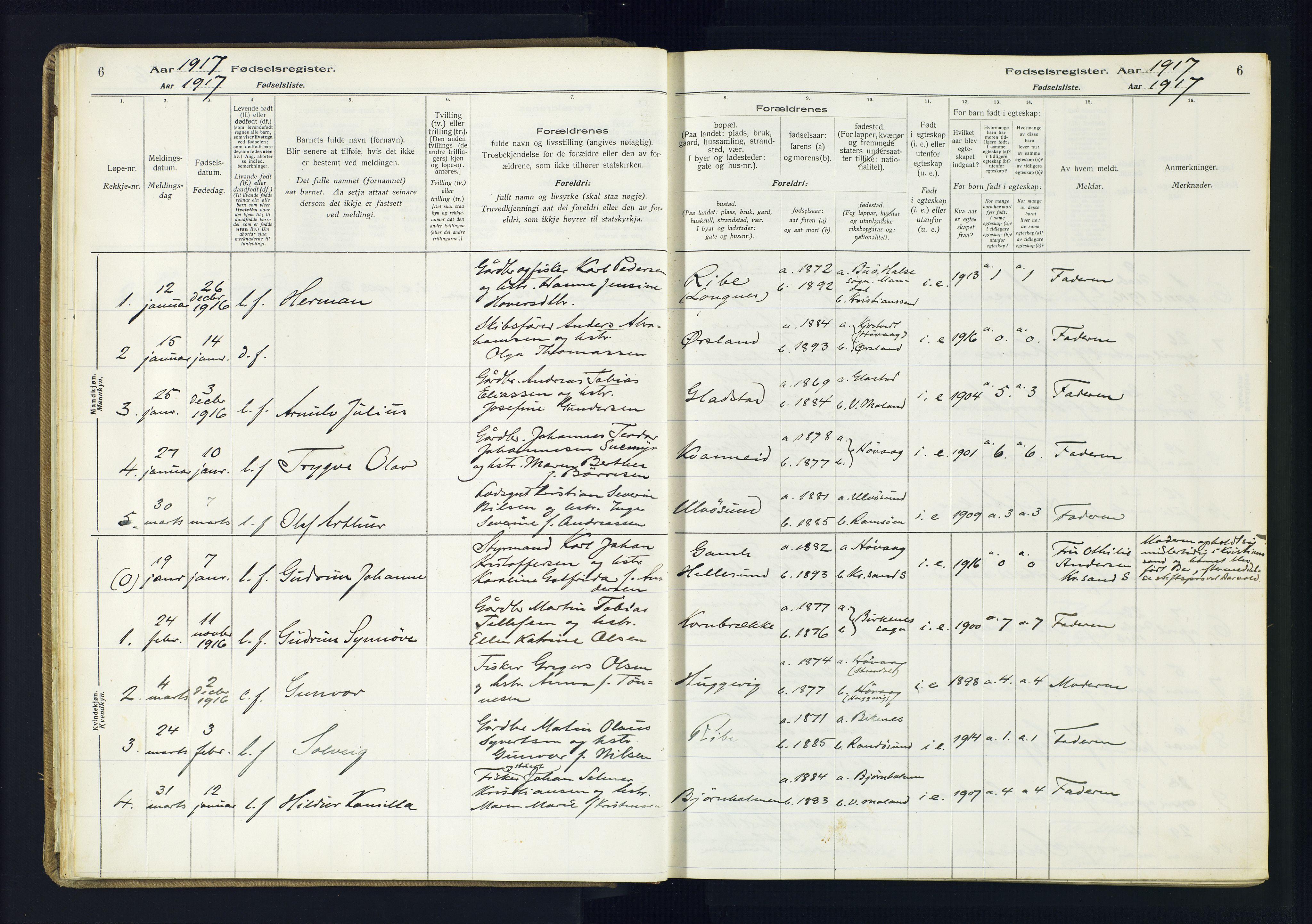 Høvåg sokneprestkontor, AV/SAK-1111-0025/J/Ja/L0001: Birth register no. II.4.2, 1916-1982, p. 6