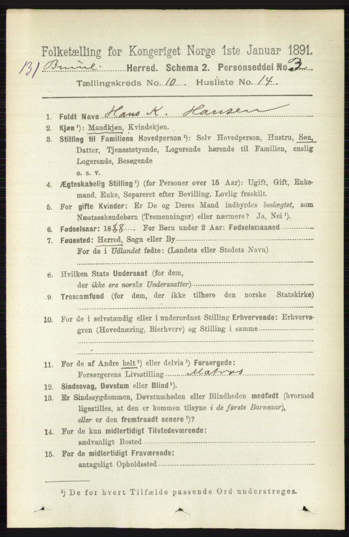 RA, 1891 census for 0726 Brunlanes, 1891, p. 4865