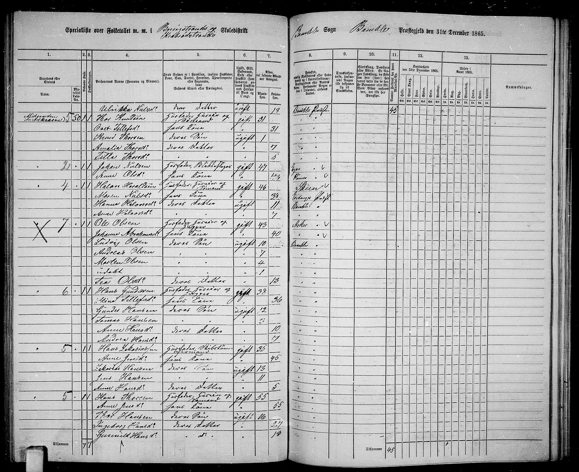 RA, 1865 census for Bamble, 1865, p. 140