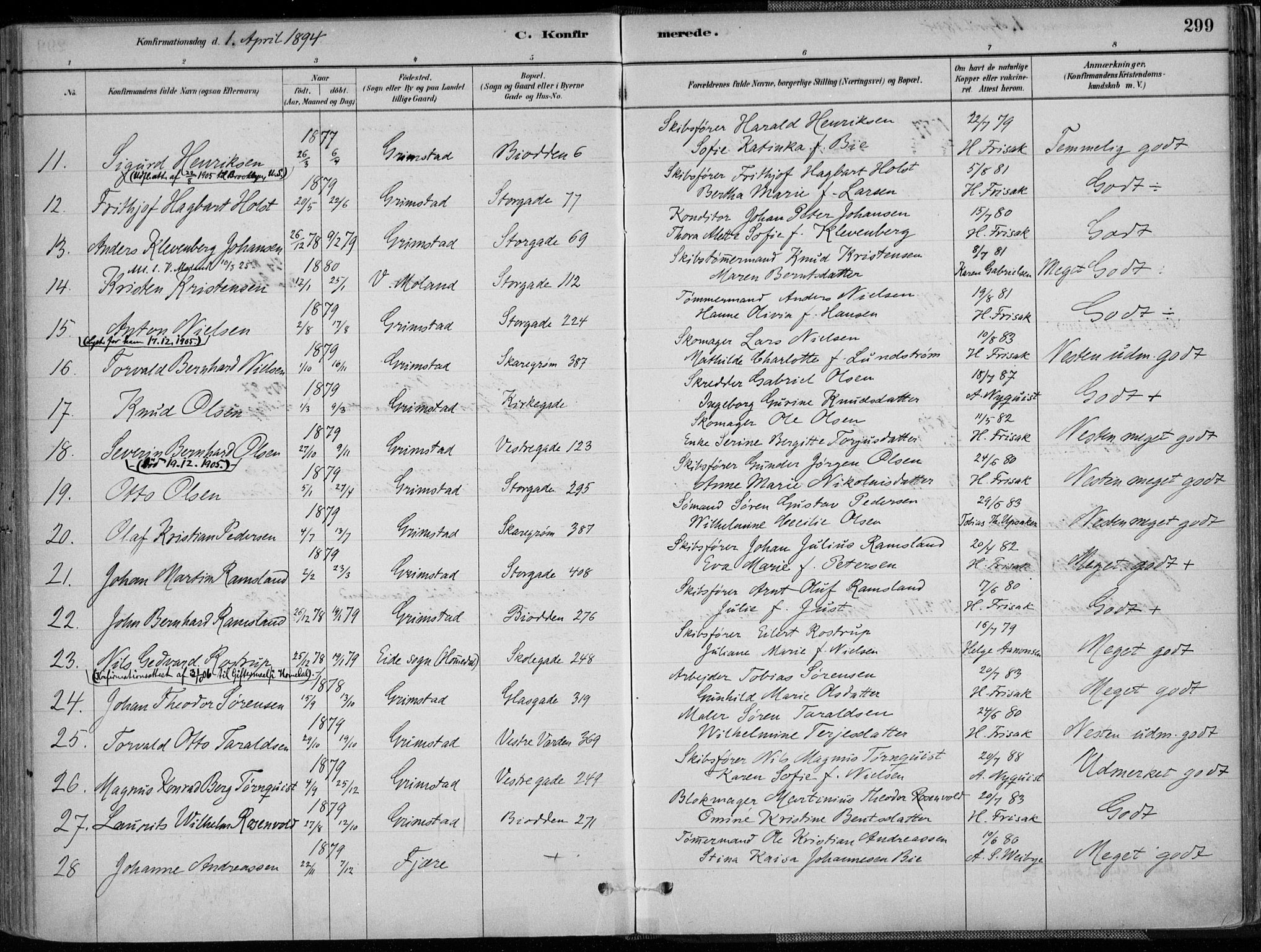 Grimstad sokneprestkontor, AV/SAK-1111-0017/F/Fa/L0003: Parish register (official) no. A 2, 1882-1912, p. 299