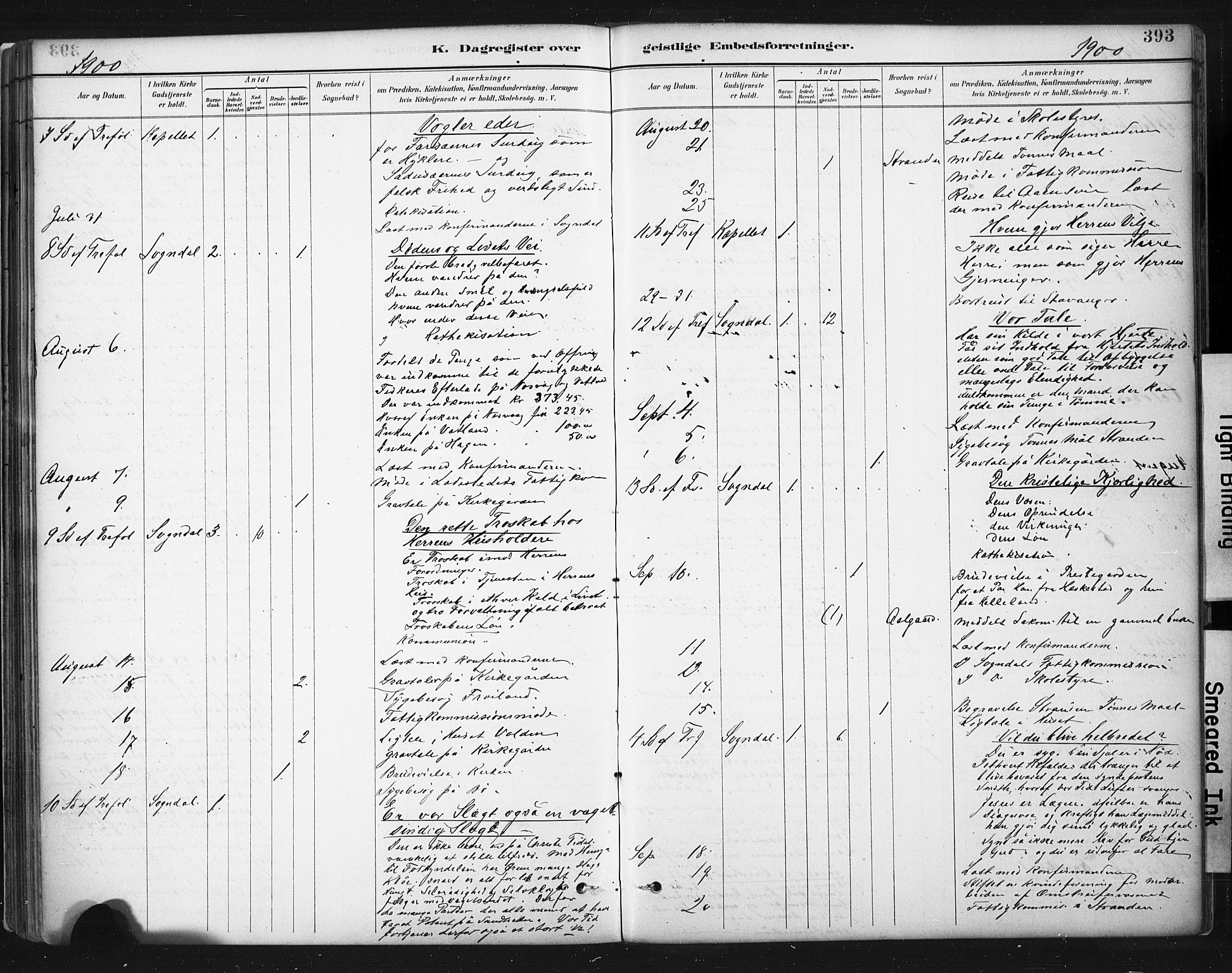 Sokndal sokneprestkontor, AV/SAST-A-101808: Parish register (official) no. A 11.2, 1887-1905, p. 393