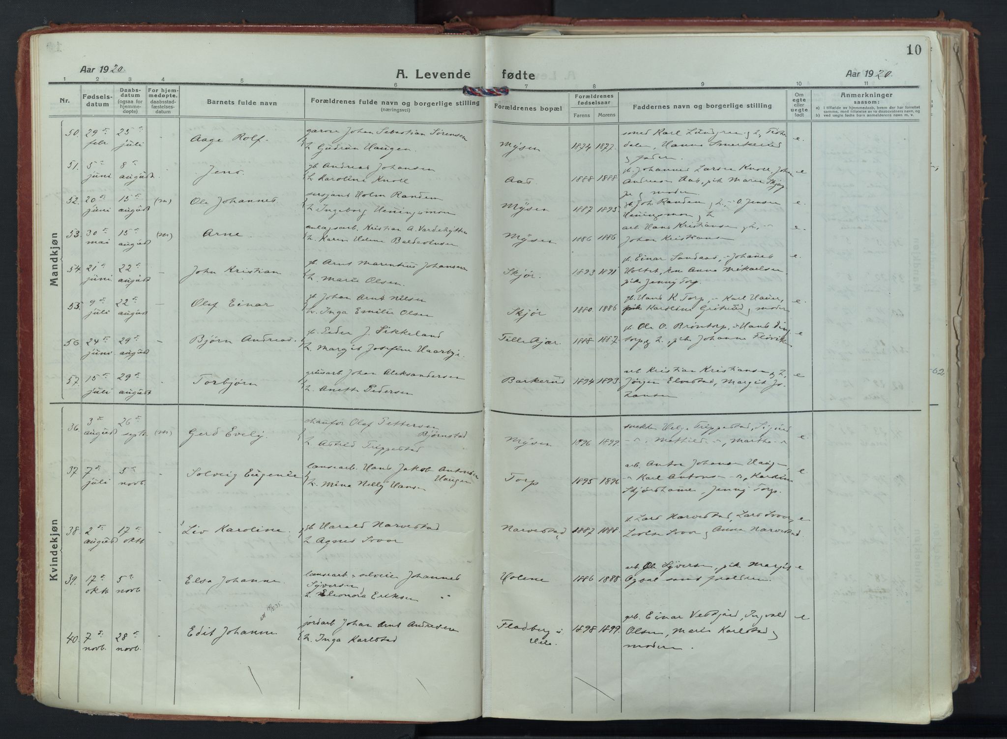 Eidsberg prestekontor Kirkebøker, AV/SAO-A-10905/F/Fa/L0015: Parish register (official) no. I 15, 1920-1937, p. 10